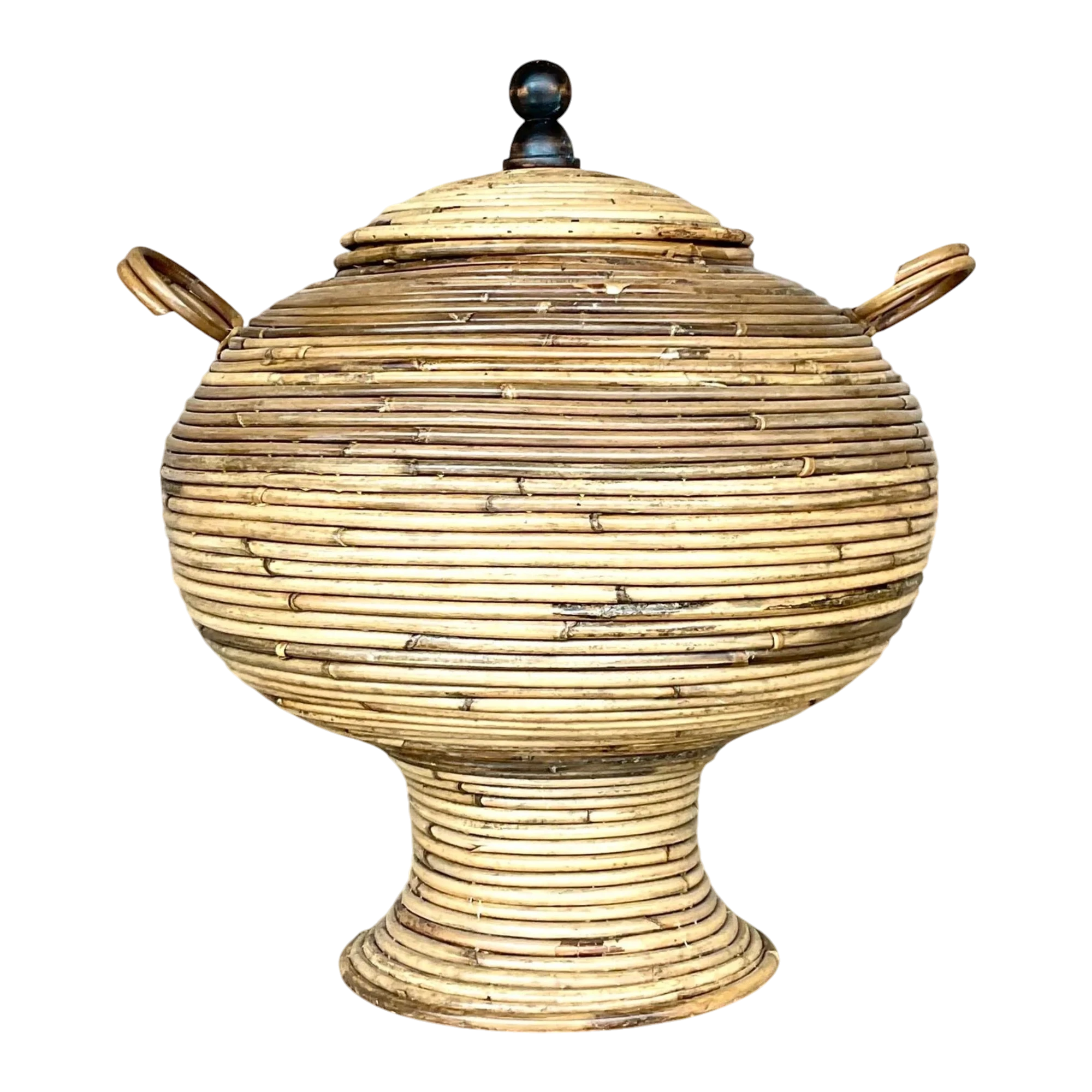 Vintage Coastal Pencil Reed Lidded Urn
