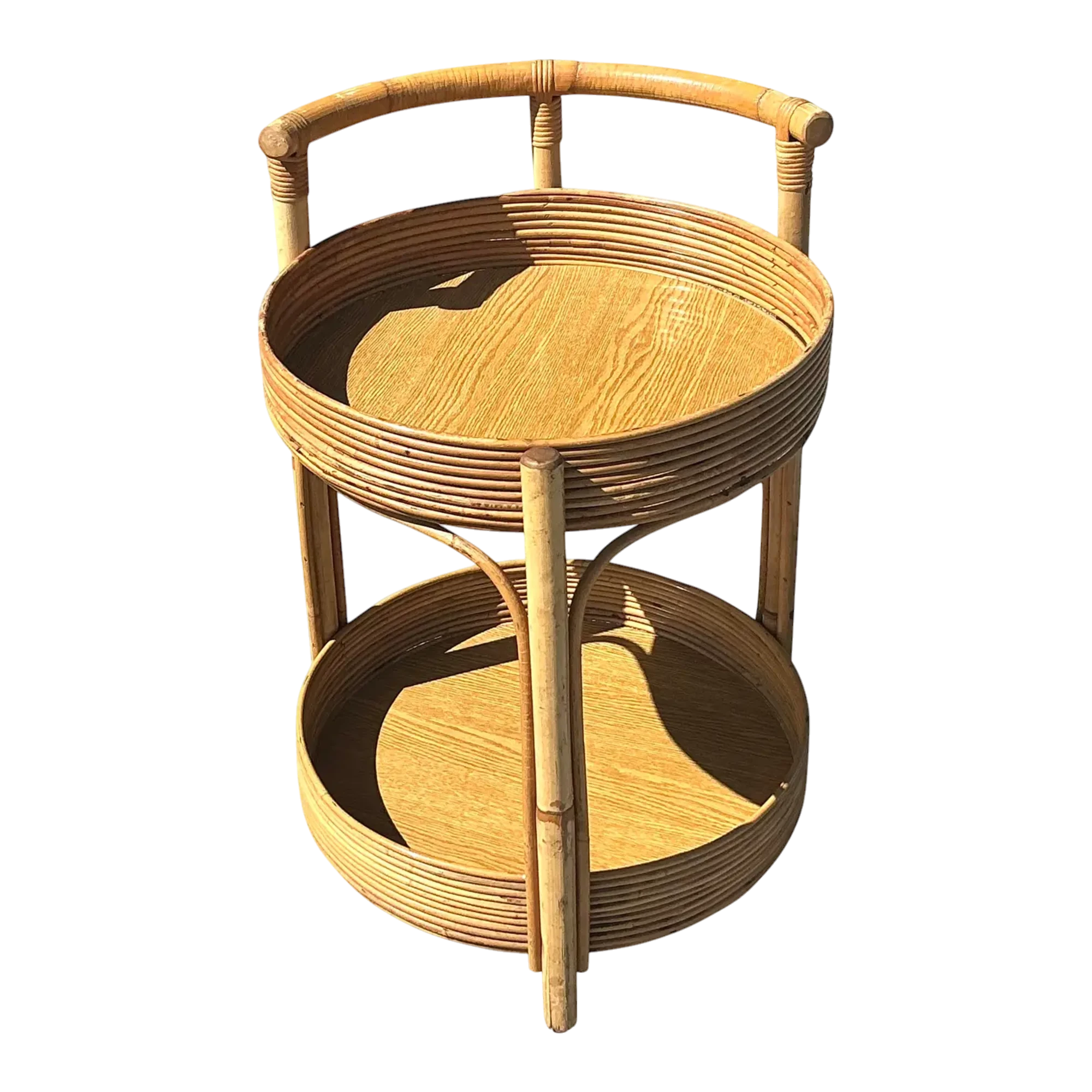 Vintage Coastal Pencil Reed Round Bar Cart