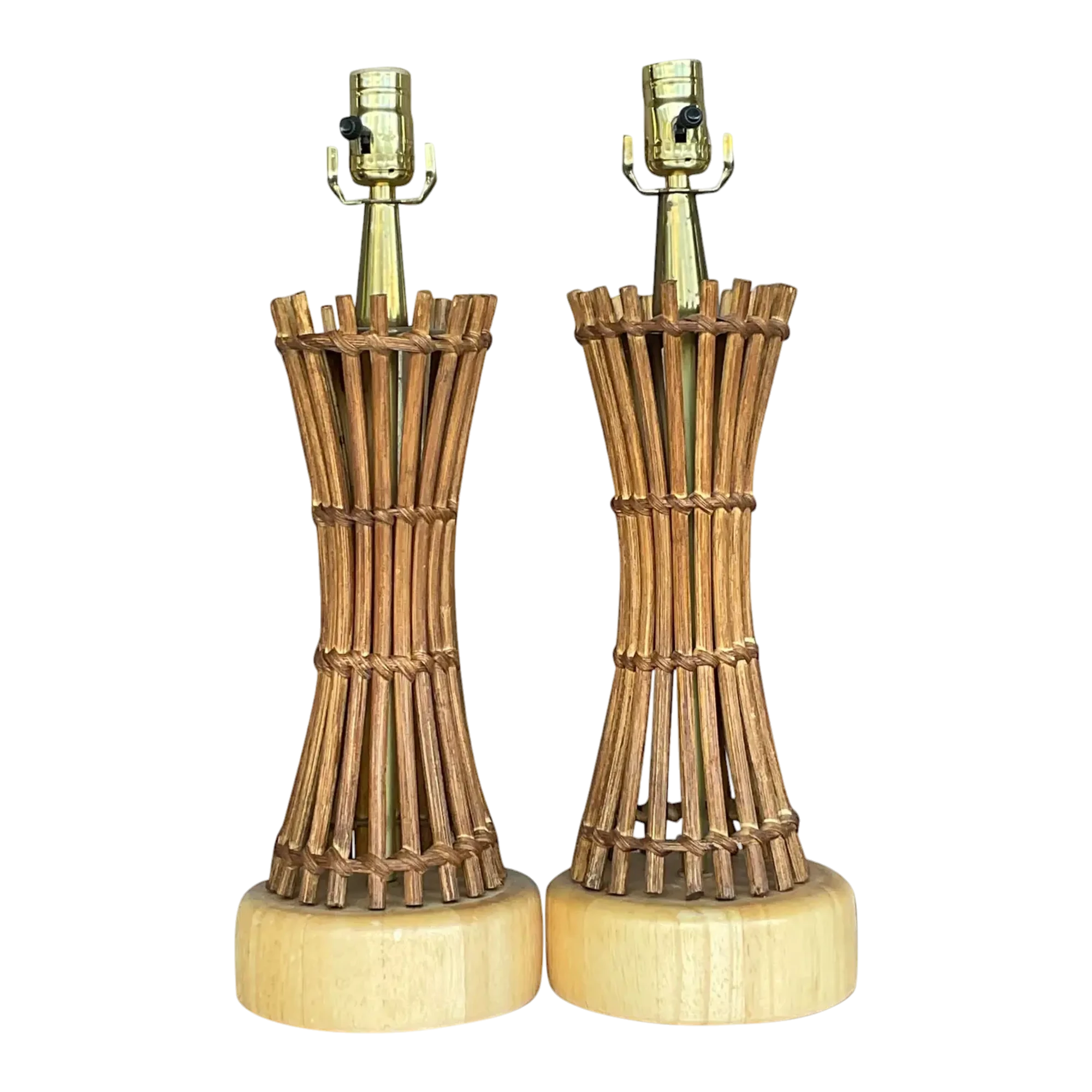 Vintage Coastal Pencil Reed Table Lamps - a Pair