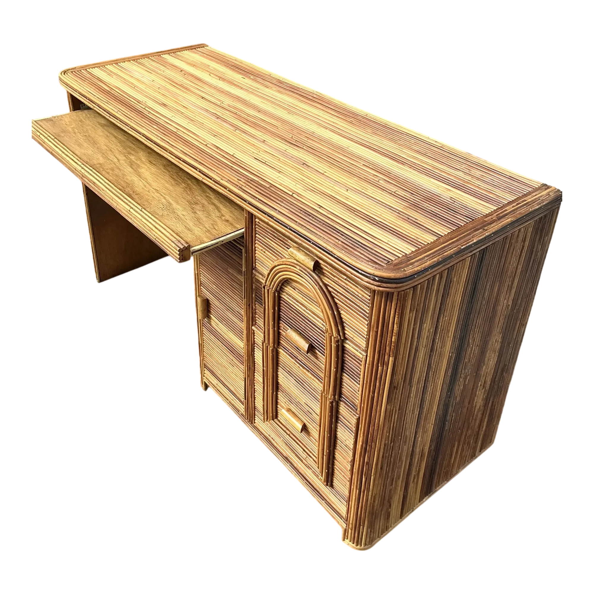 Vintage Coastal Pencil Reed Writing Desk