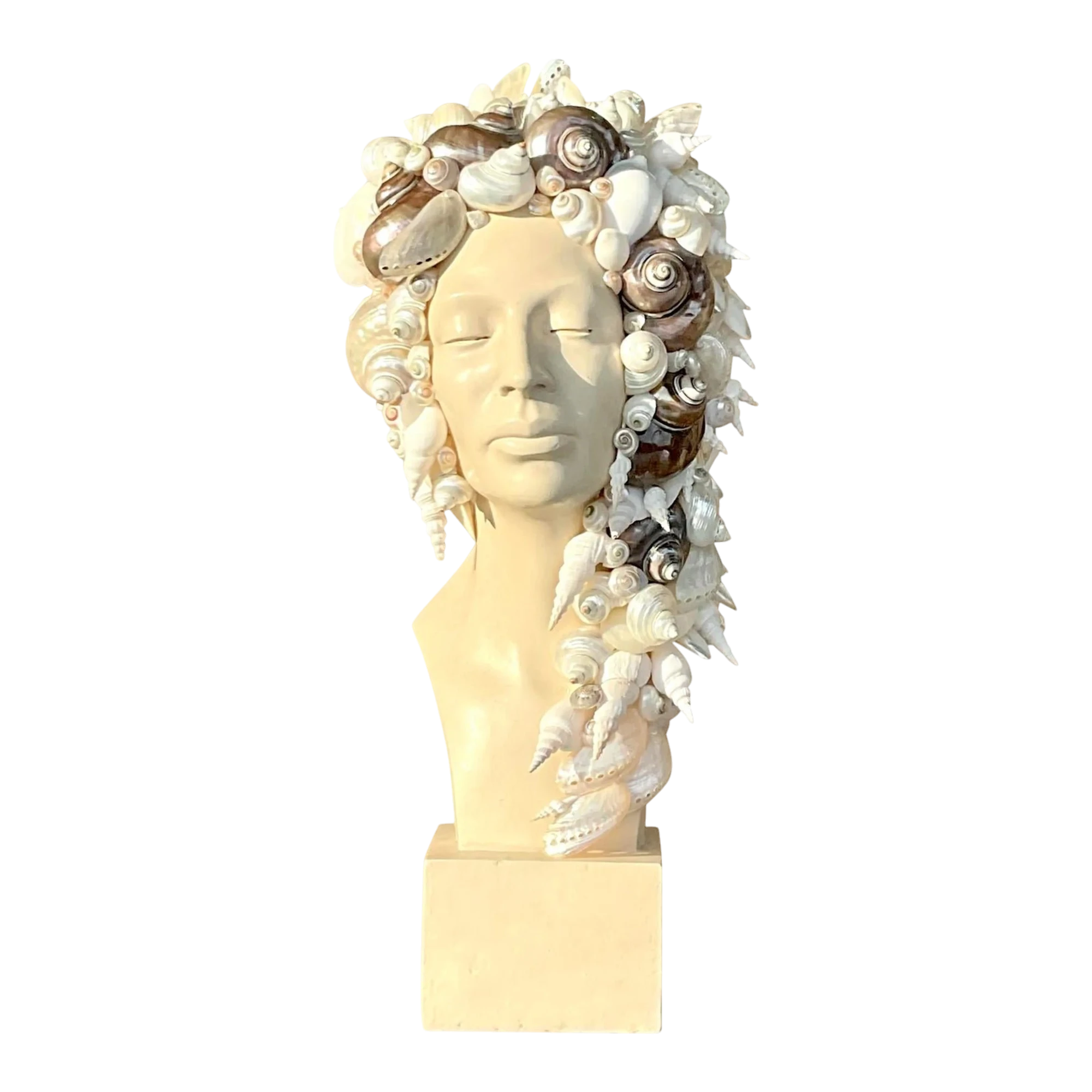 Vintage Coastal Plaster Shell Bust of Woman