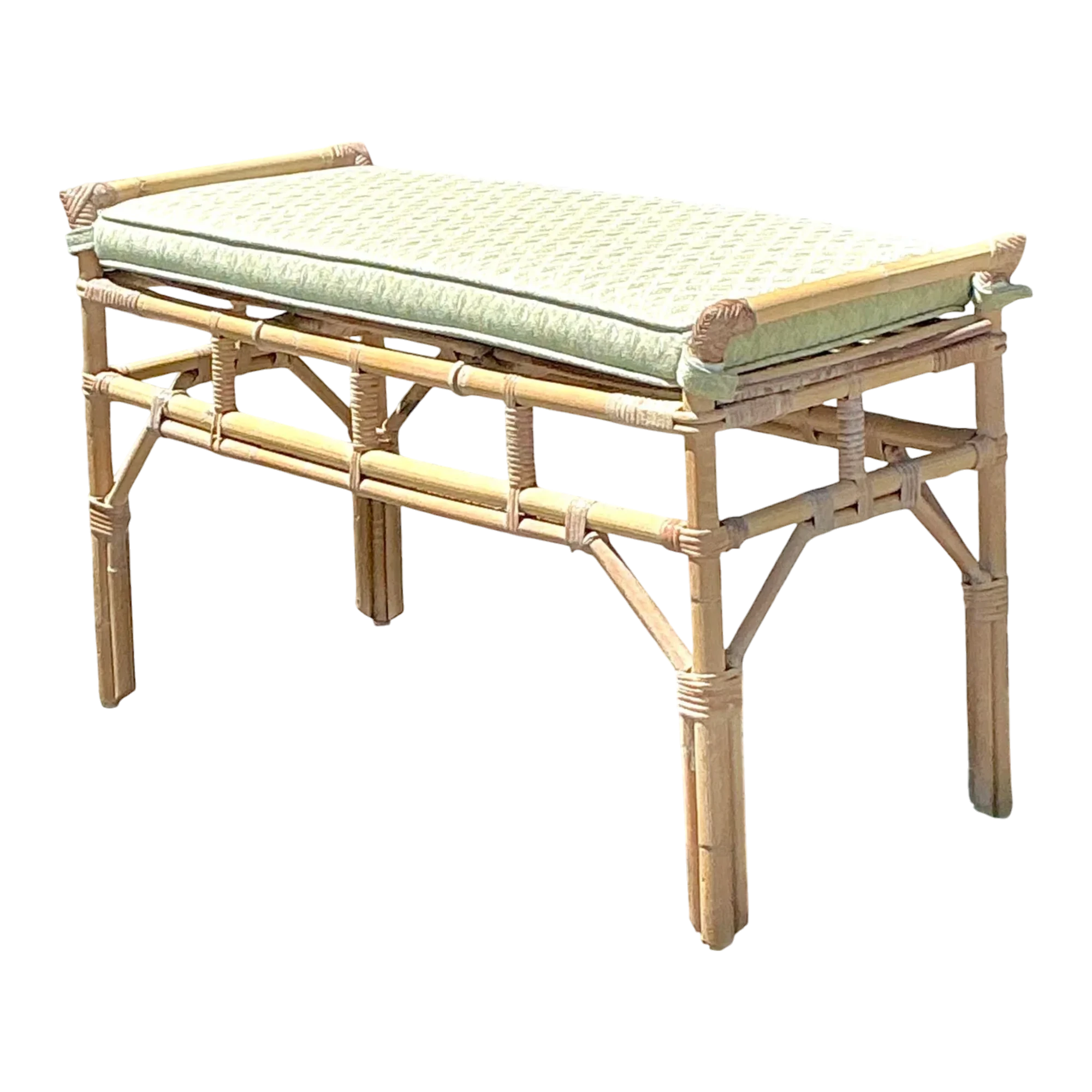 Vintage Coastal Rattan Bench
