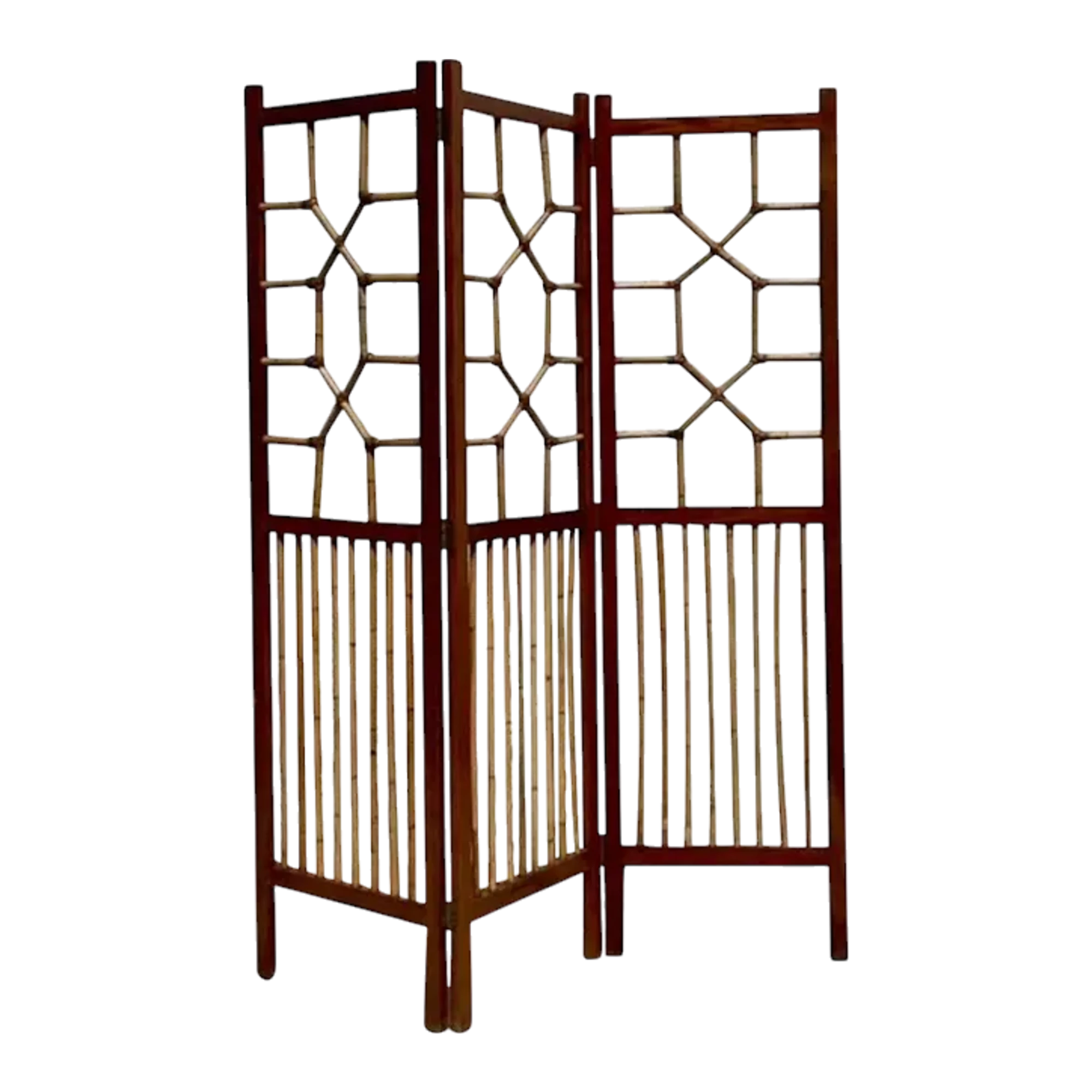 Vintage Coastal Rattan Folding Screen