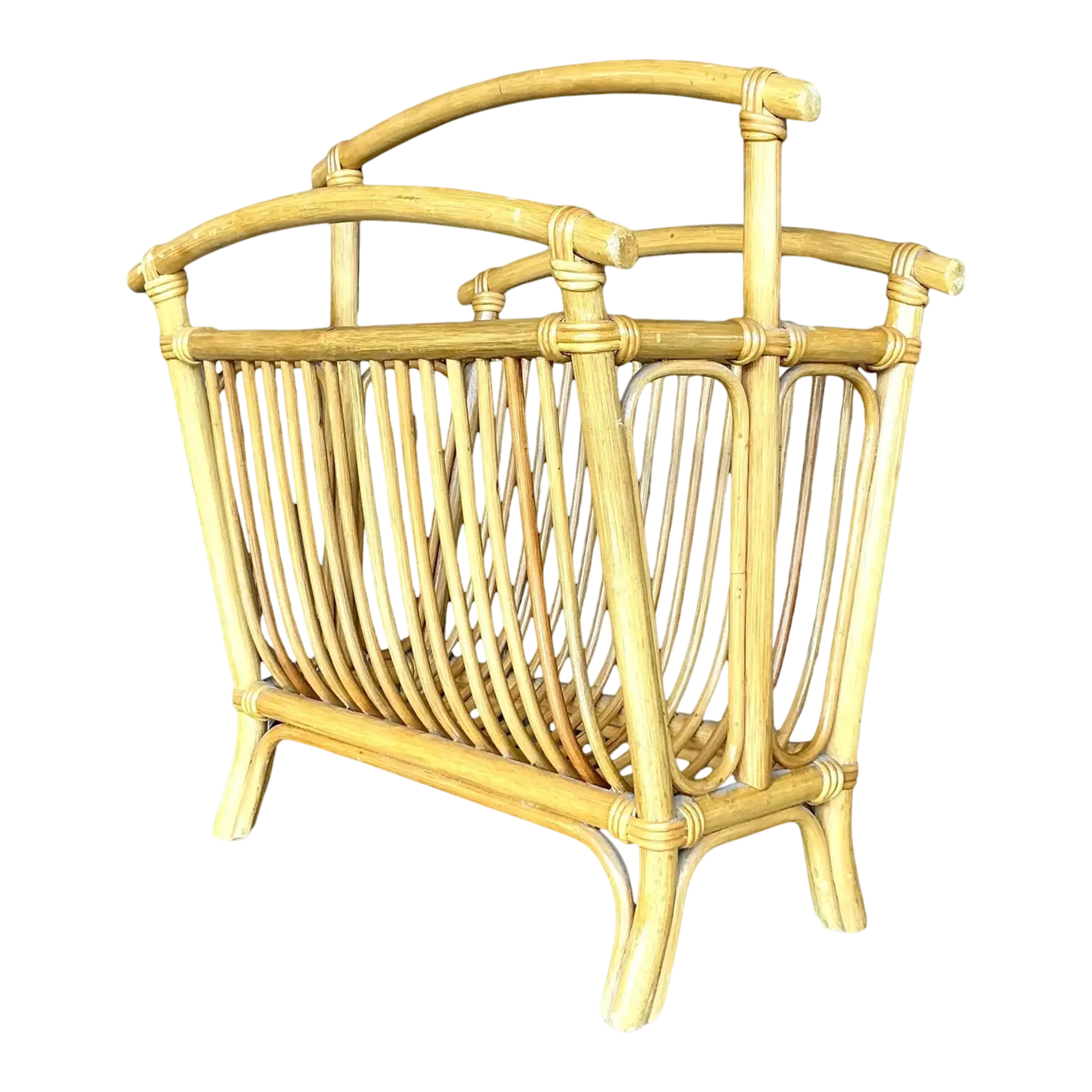 Vintage Coastal Rattan Newspaper Rack