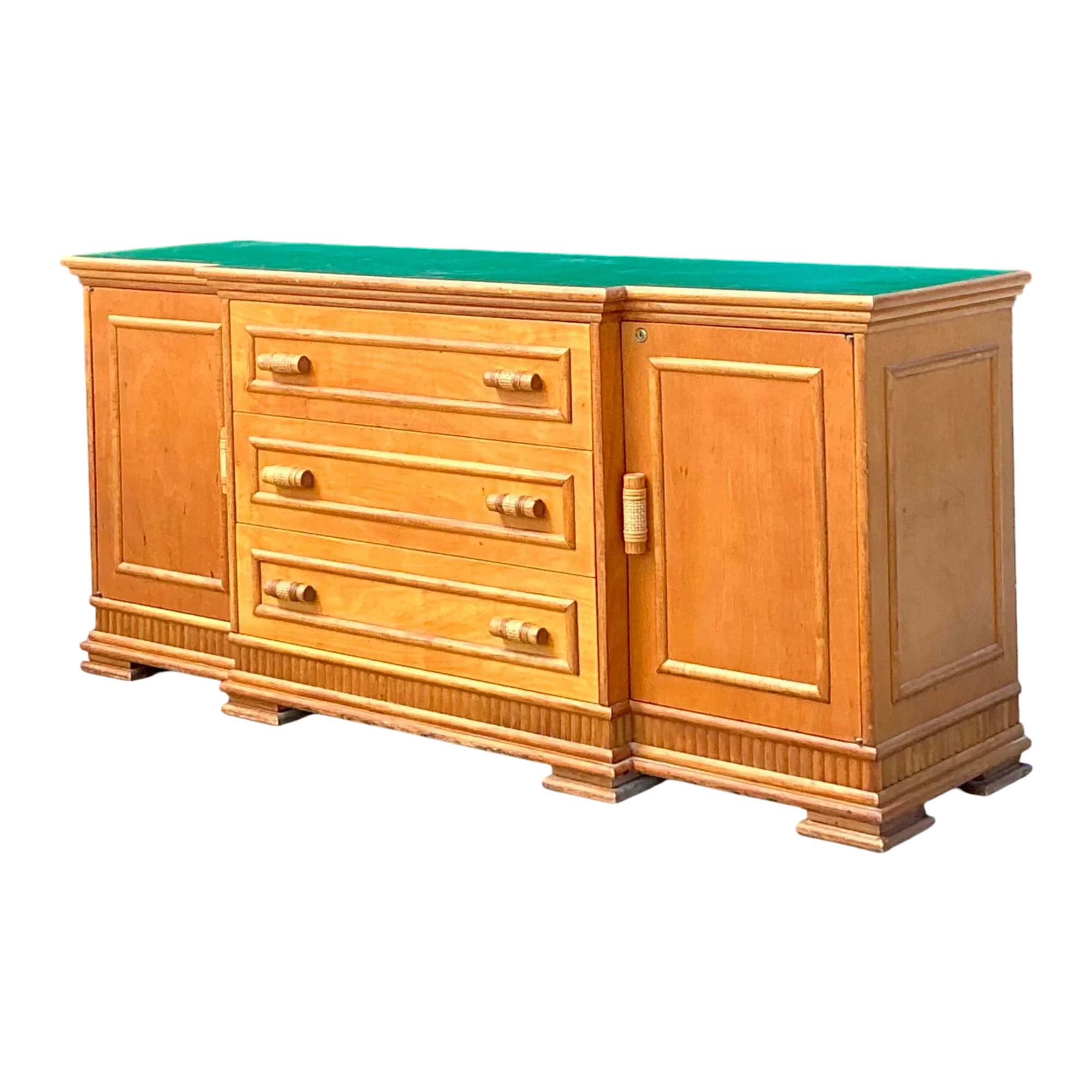 Vintage Coastal Rattan Trimmed Credenza