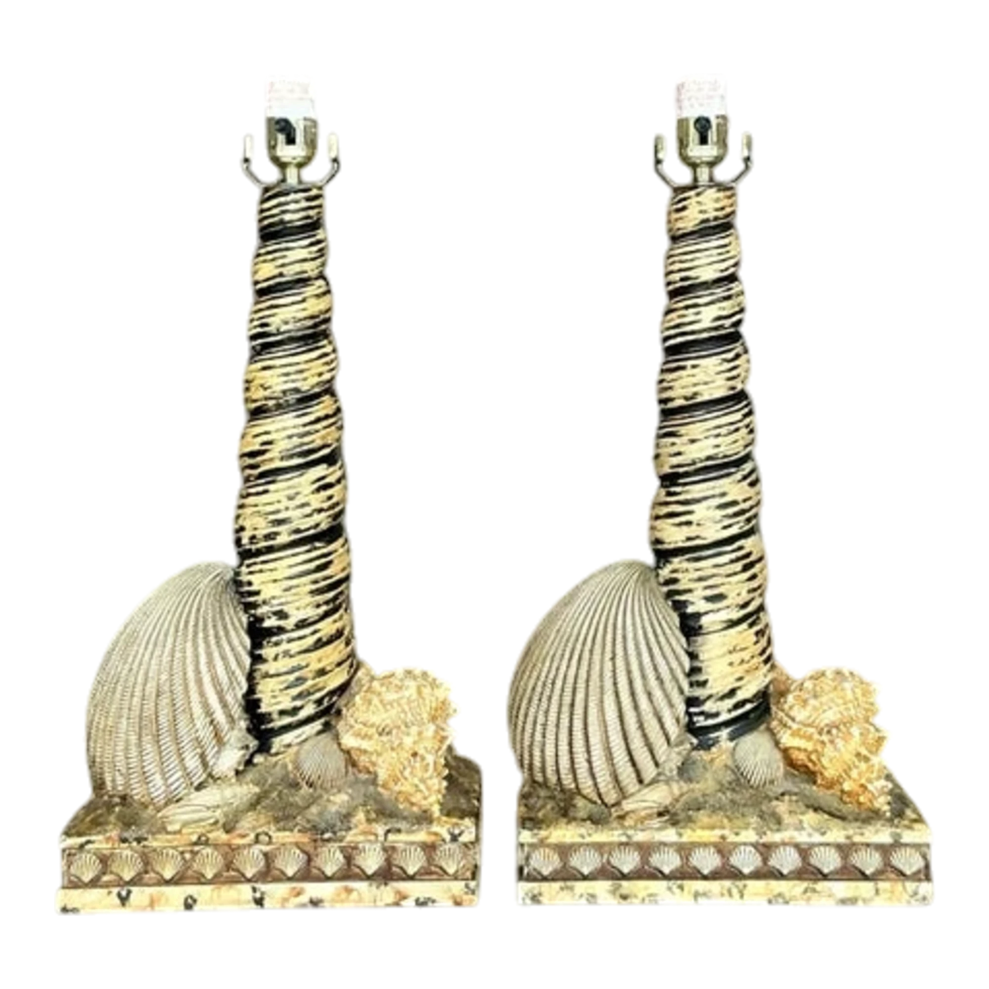 Vintage Coastal Resin Shell Lamps - a Pair