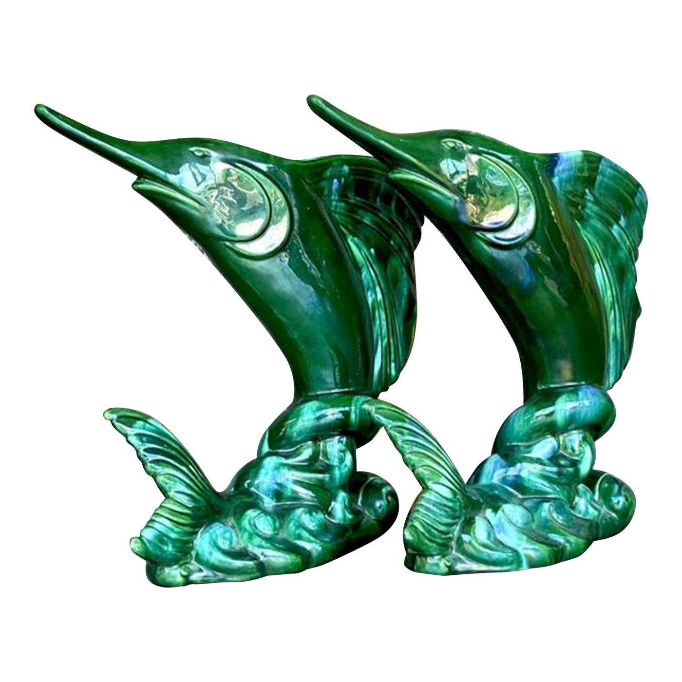 Vintage Coastal Royal Haeger Glazed Ceramic Marlin Vase - a Pair