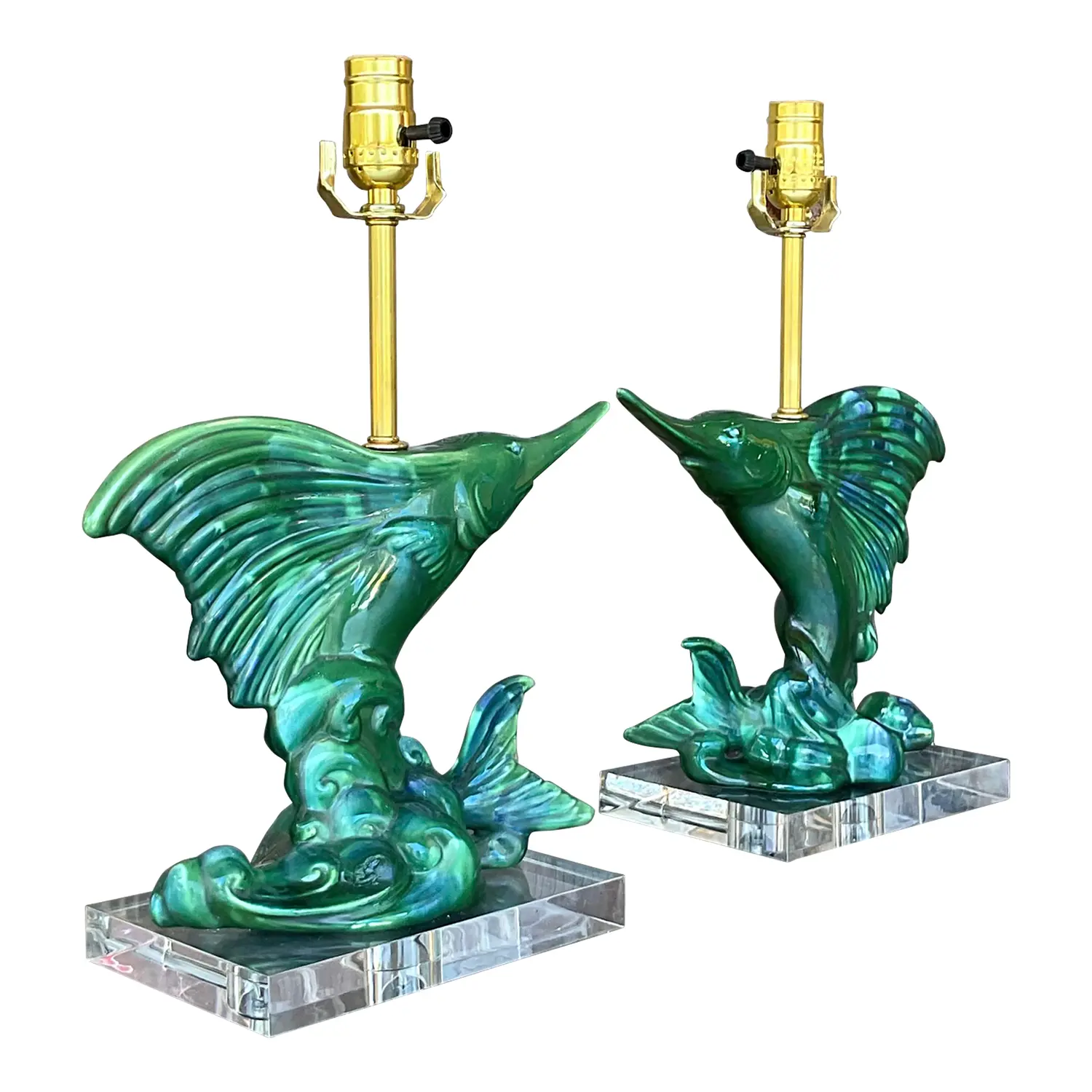 Vintage Coastal Royal Haeger Sailfish Lamps - a Pair