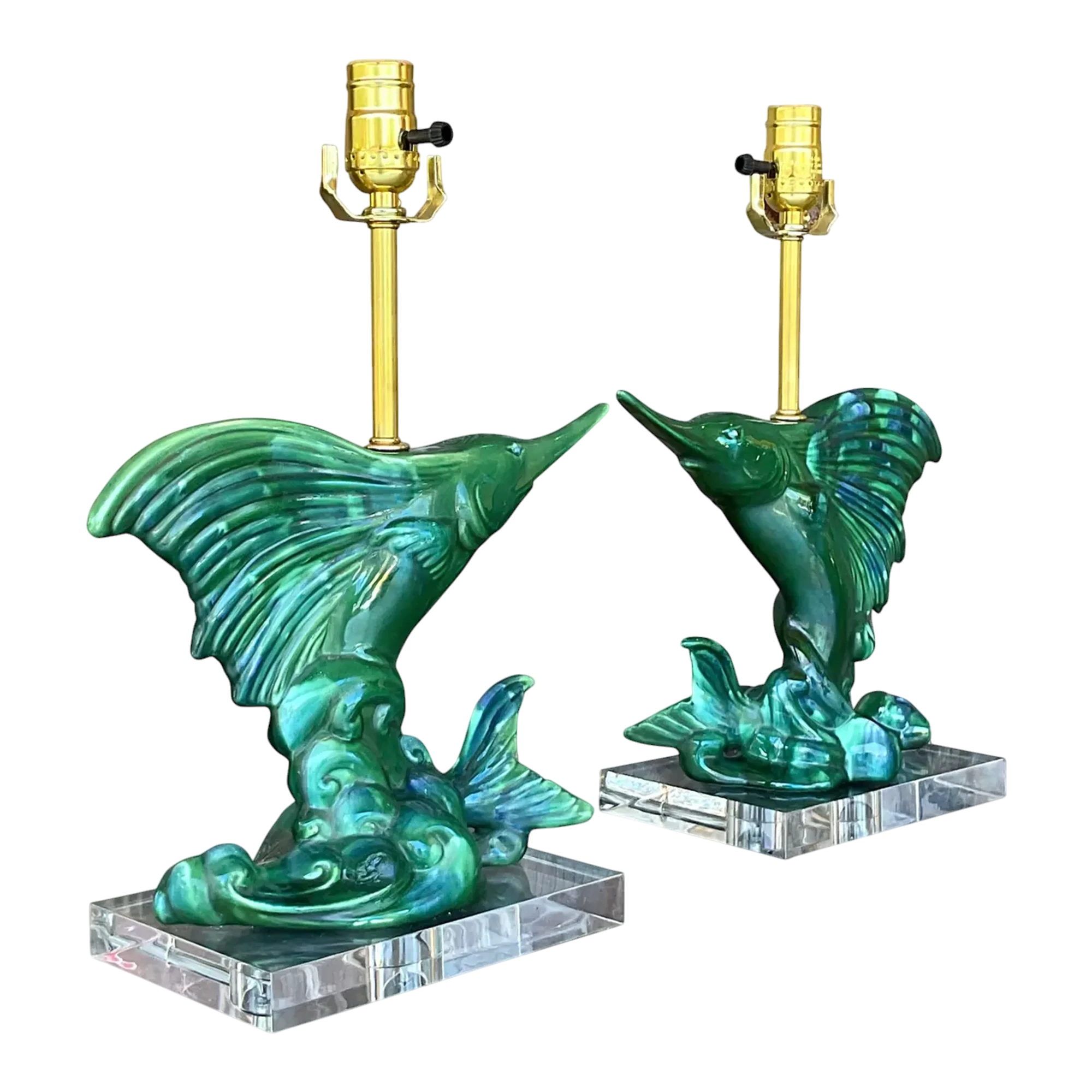 Vintage Coastal Royal Haeger Sailfish Lamps - a Pair