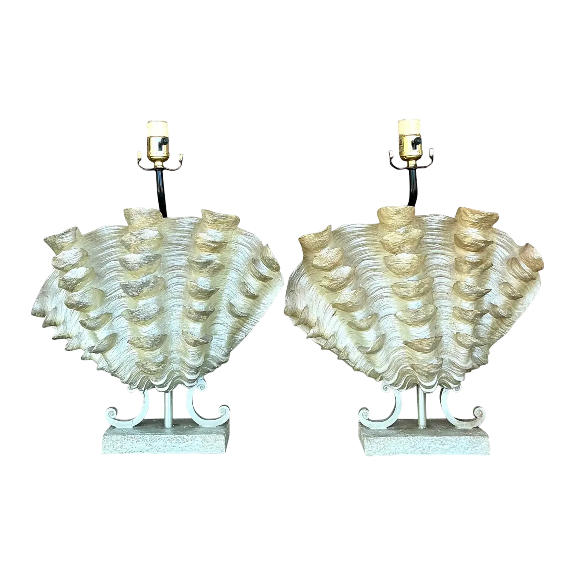 Vintage Coastal Ruffle Clamshell Lamps - a Pair