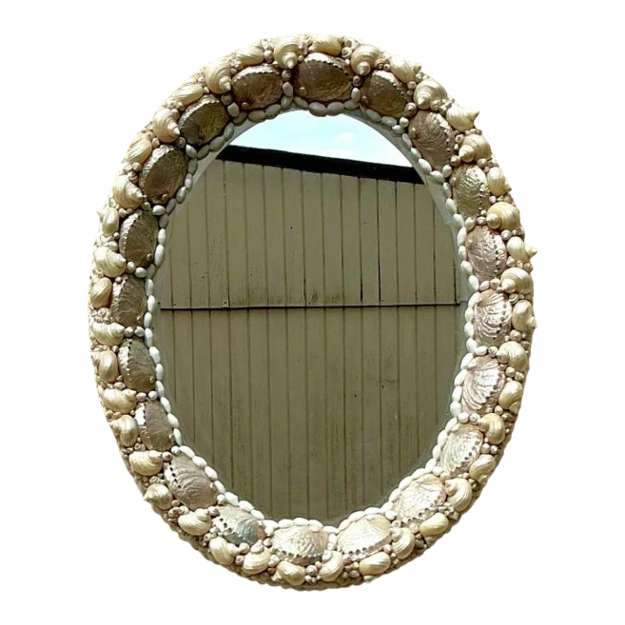 Vintage Coastal Shell Encrusted Oval Mirror