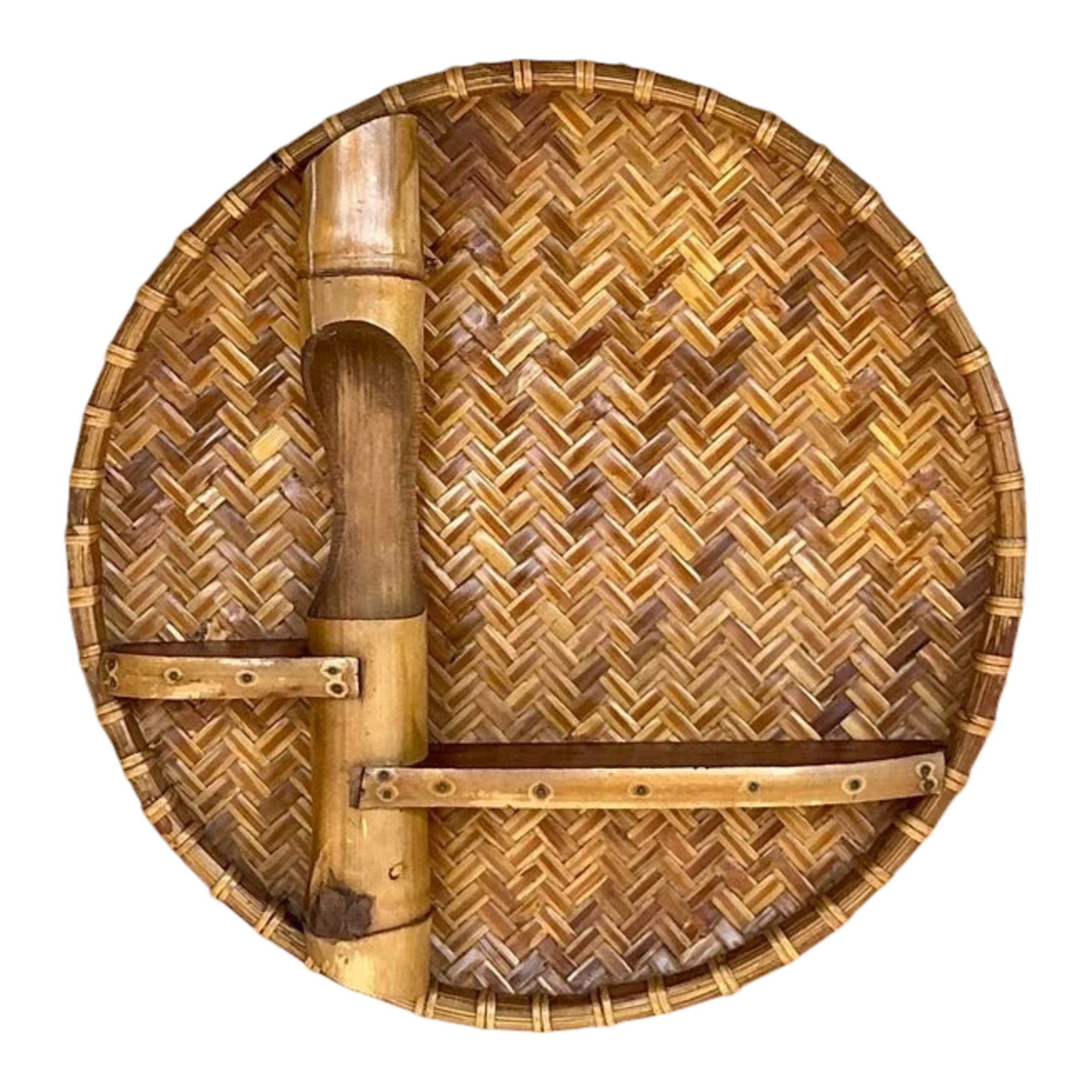Vintage Coastal Small Woven Rattan and Bamboo Wall Shelf