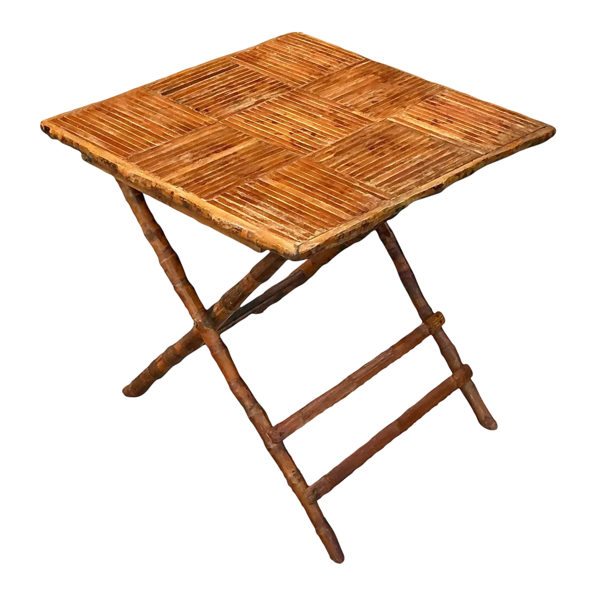 Vintage Coastal Split Bamboo Folding Table