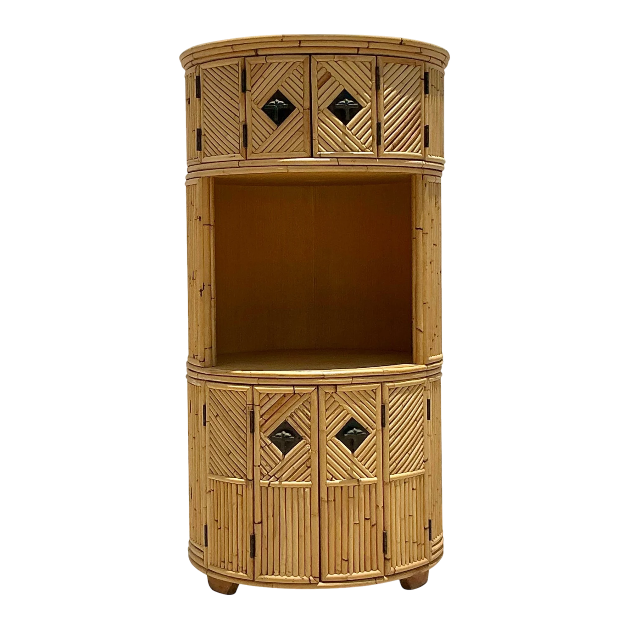 Vintage Coastal Stacked Bamboo Circular Dry Bar