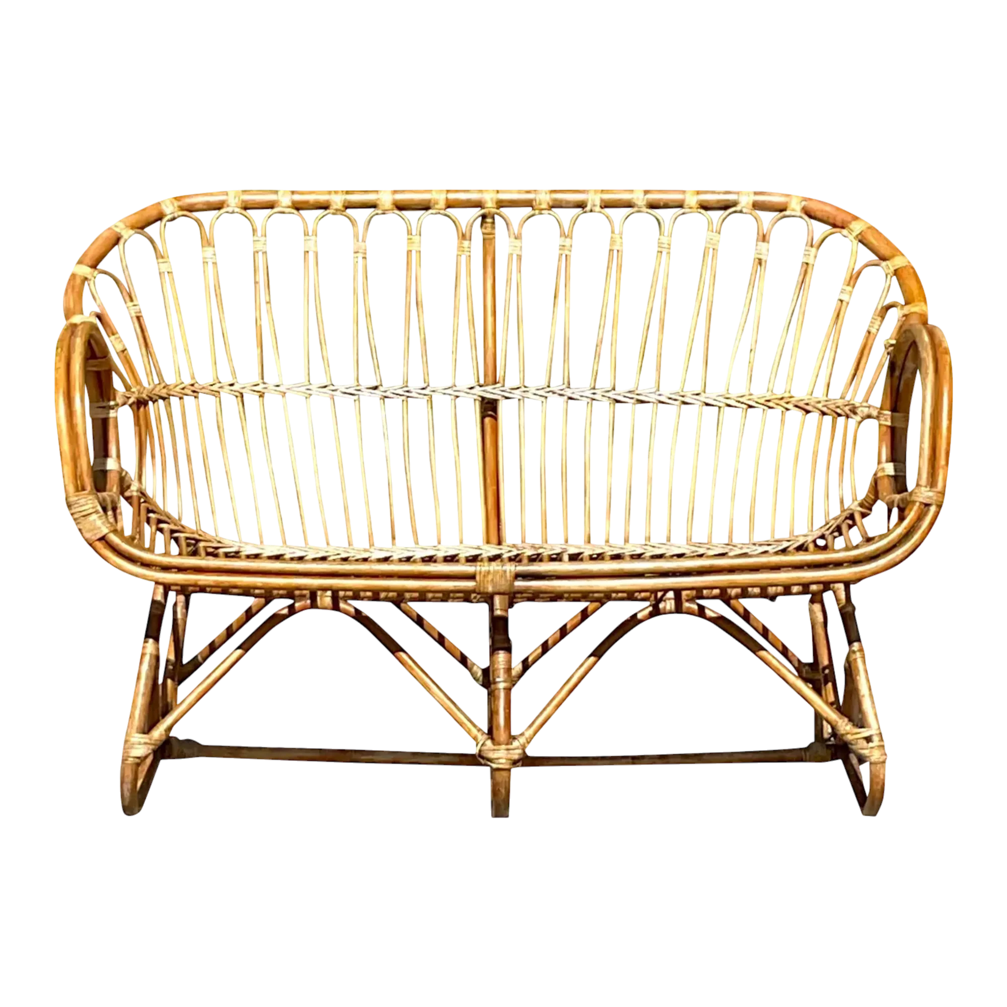 Vintage Coastal Stick Rattan Loop Loveseat