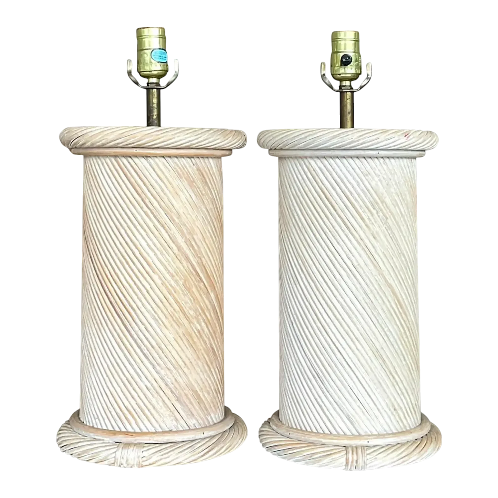 Vintage Coastal Swirl Pencil Reed Lamps - a Pair