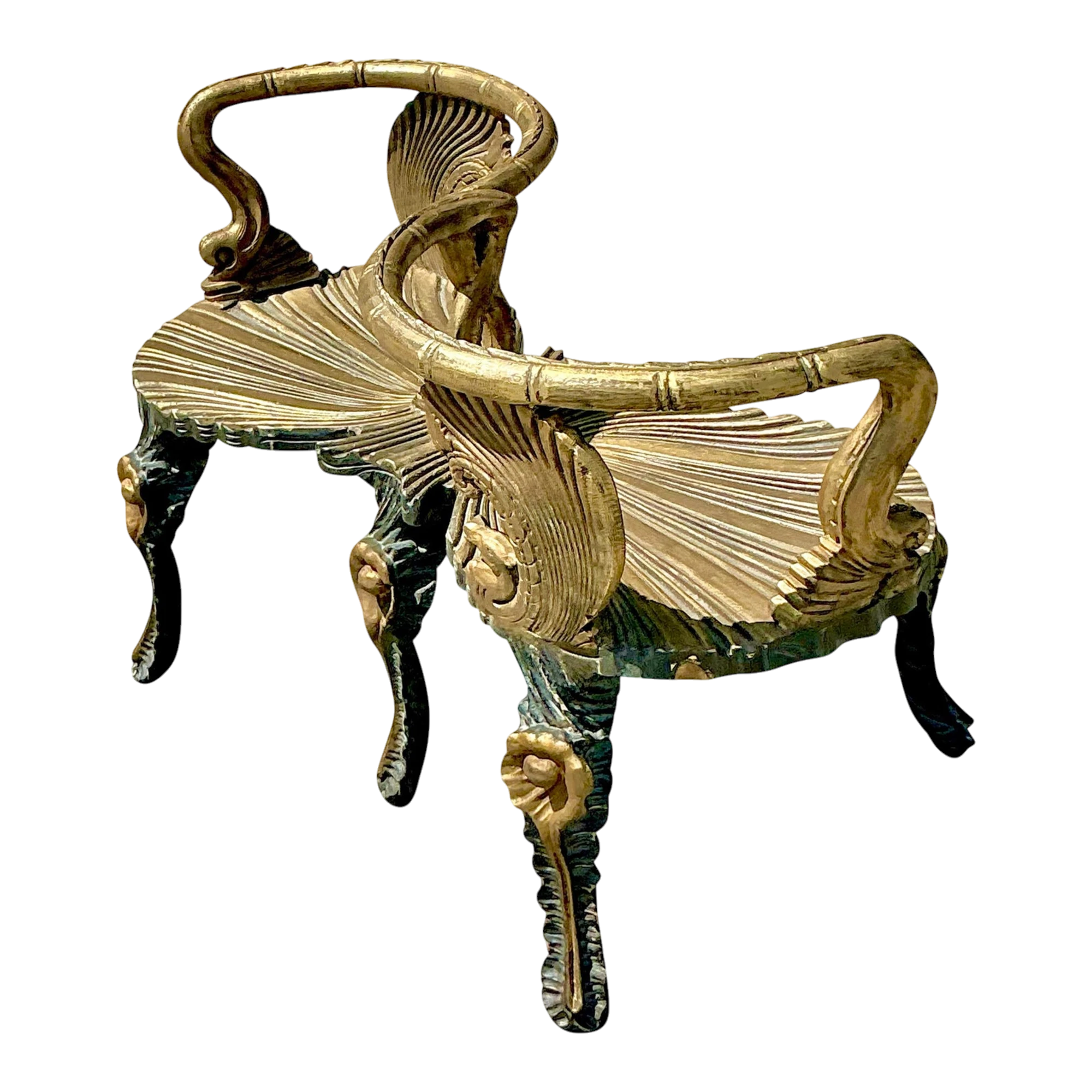 Vintage Coastal Venetian Gilt Carved Grotto Tete-A-Tete