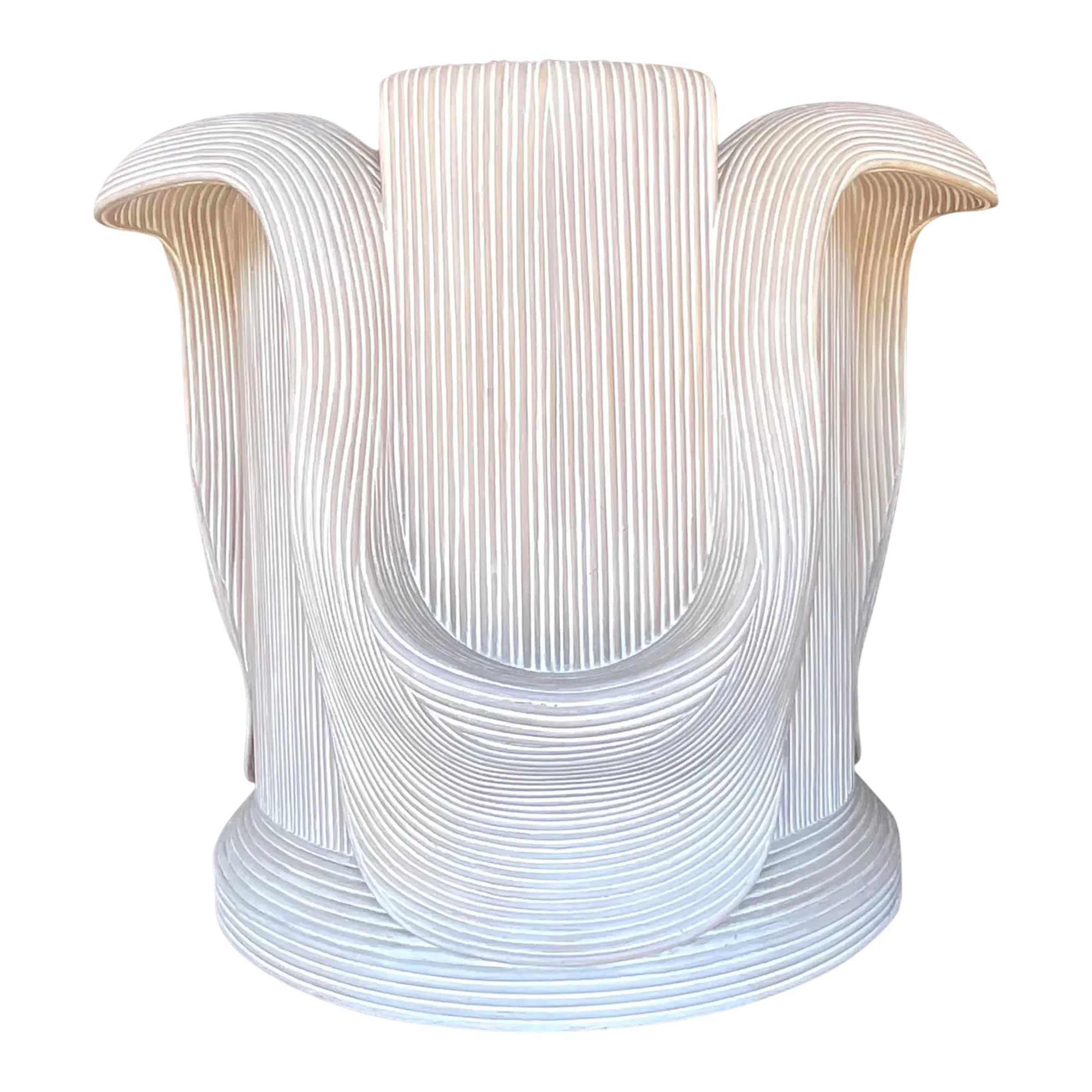 Vintage Coastal Washed Pencil Reed Pedestal After Betty Cobunpue