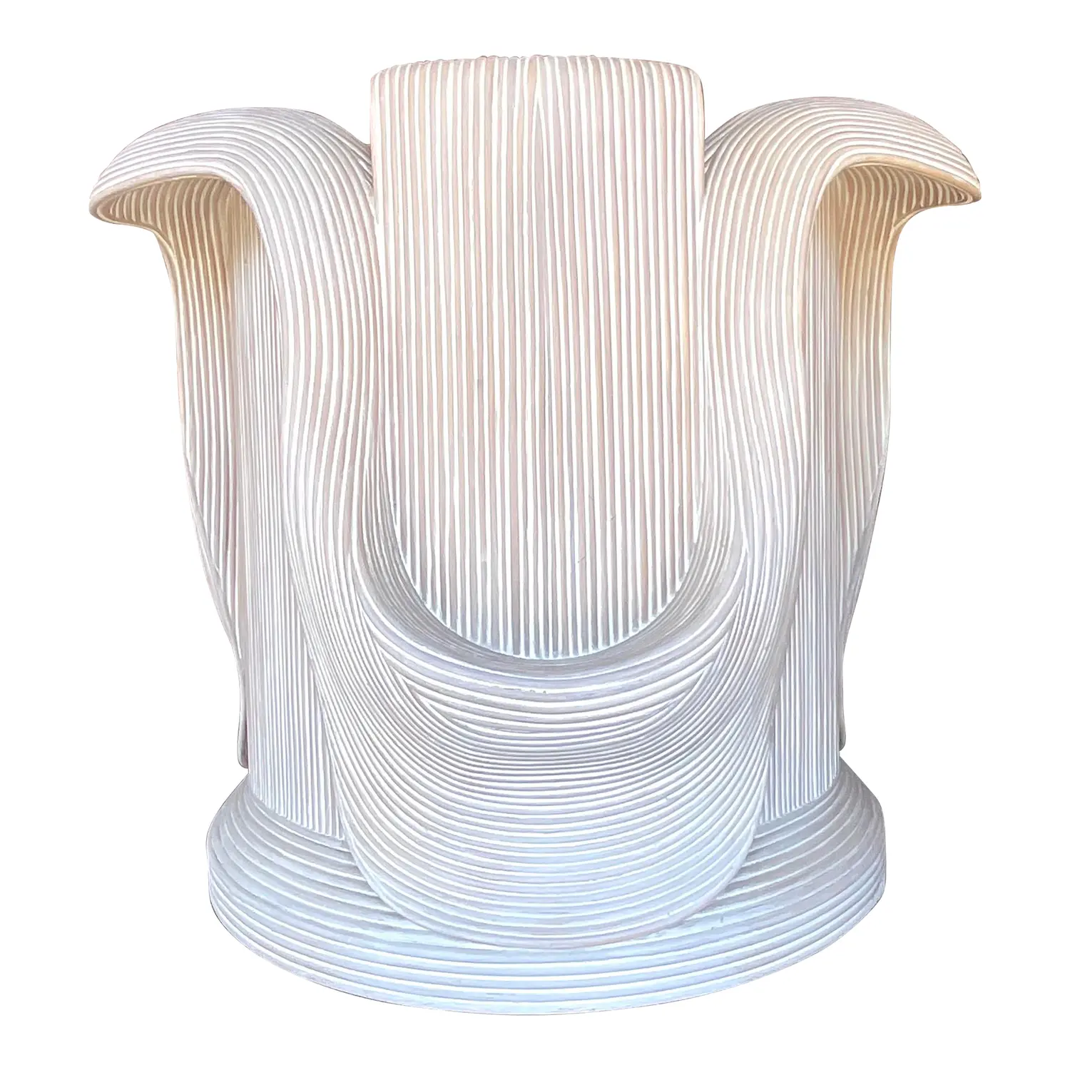 Vintage Coastal Washed Pencil Reed Pedestal After Betty Cobunpue