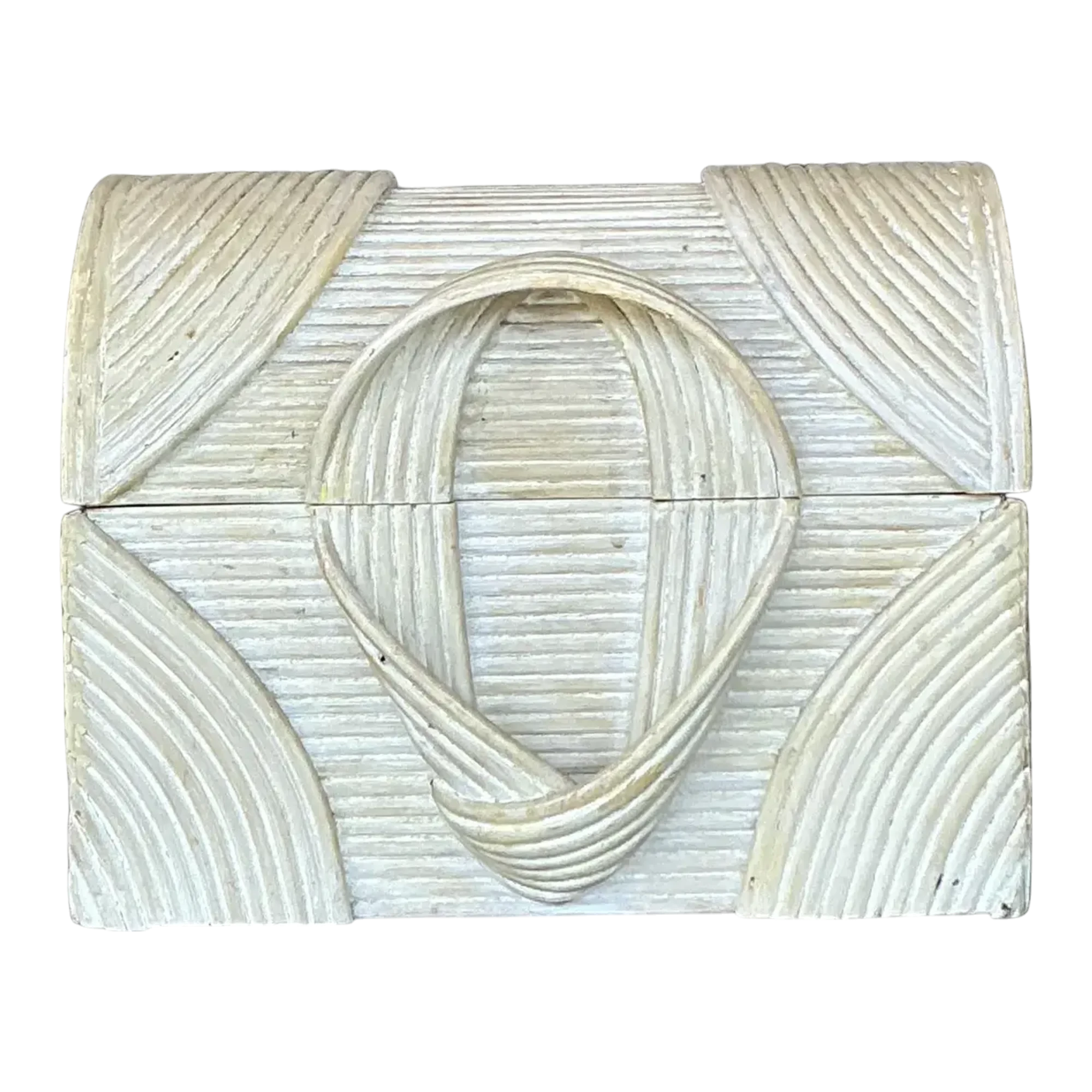Vintage Coastal Washed Pencil Reed Treasure Chest Box