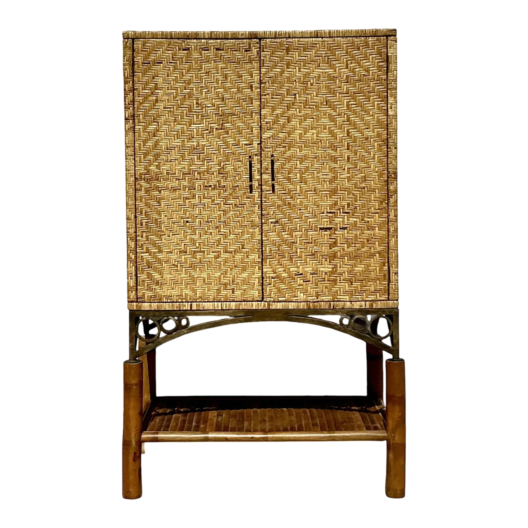 Vintage Coastal Woven Rattan Armoire