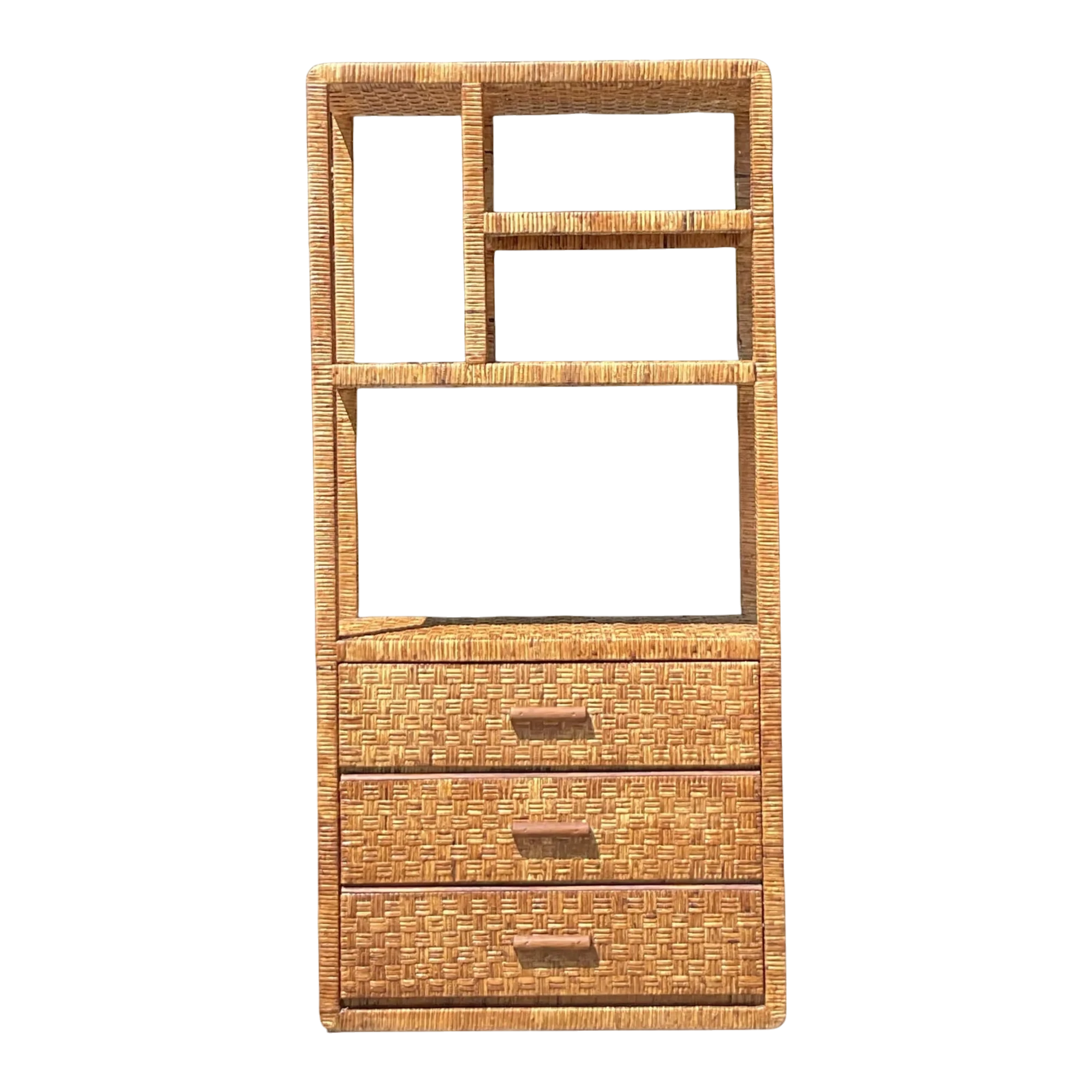 Vintage Coastal Woven Rattan Etagere