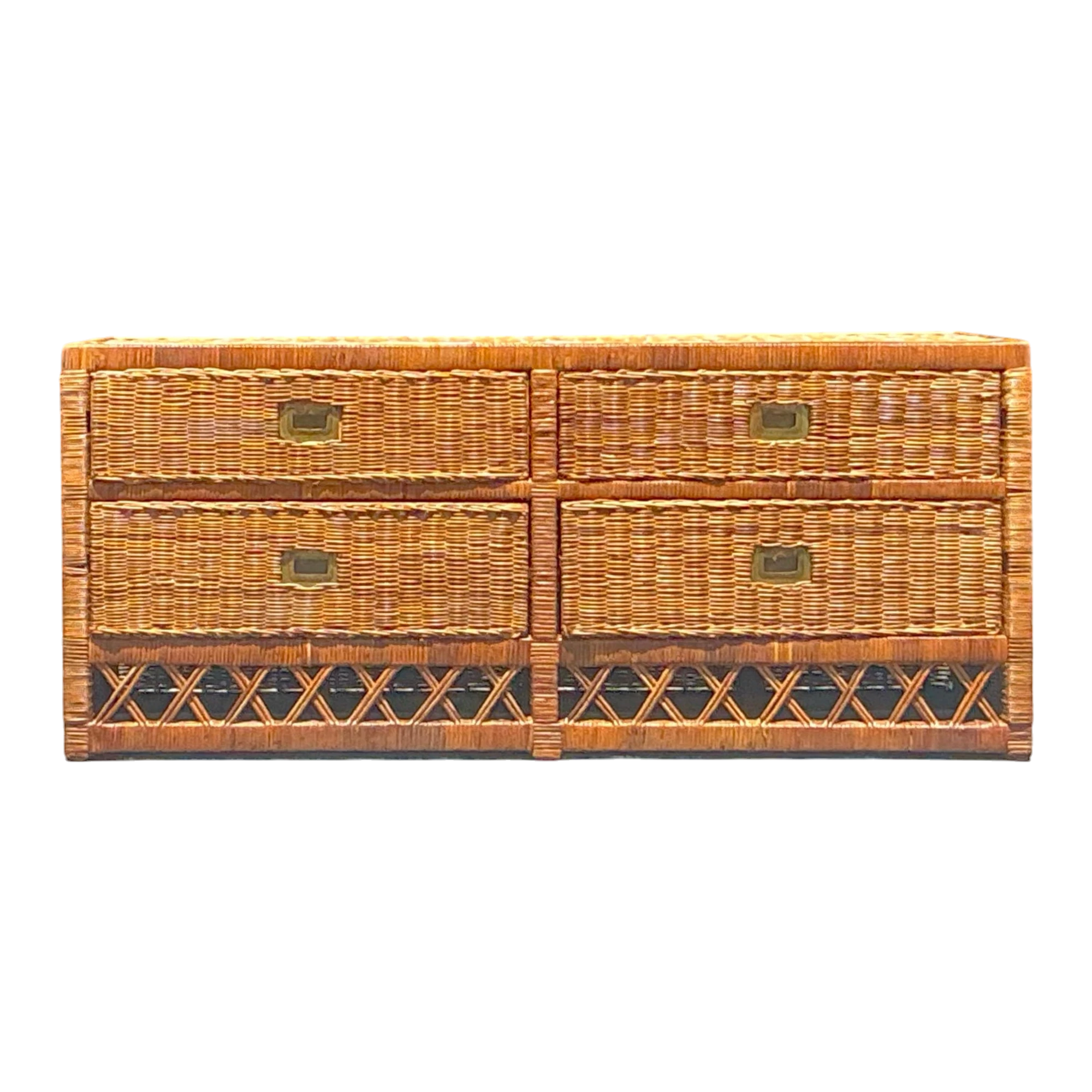 Vintage Coastal Woven Rattan Low Dresser