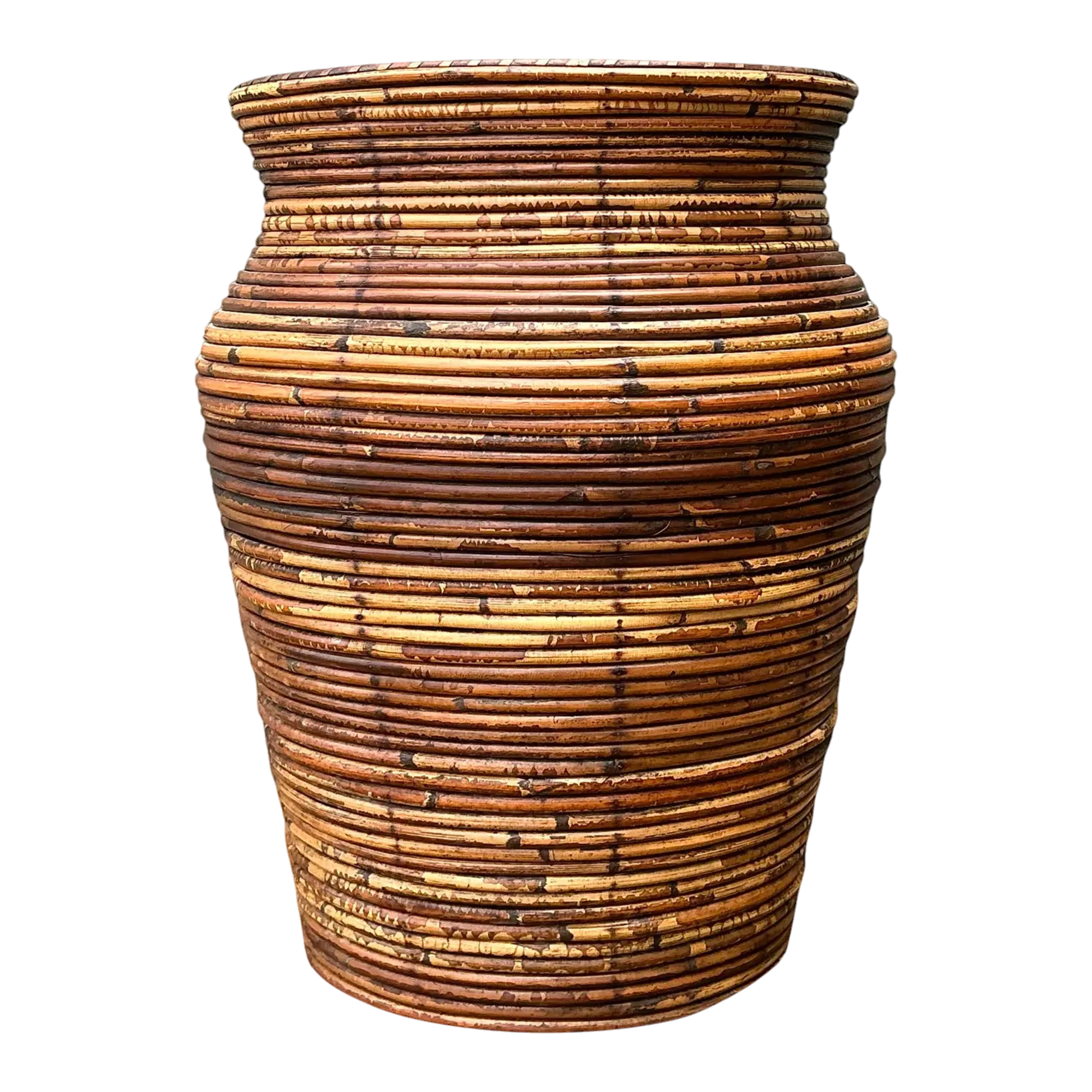 Vintage Coiled Pencil Reed Floor Vase