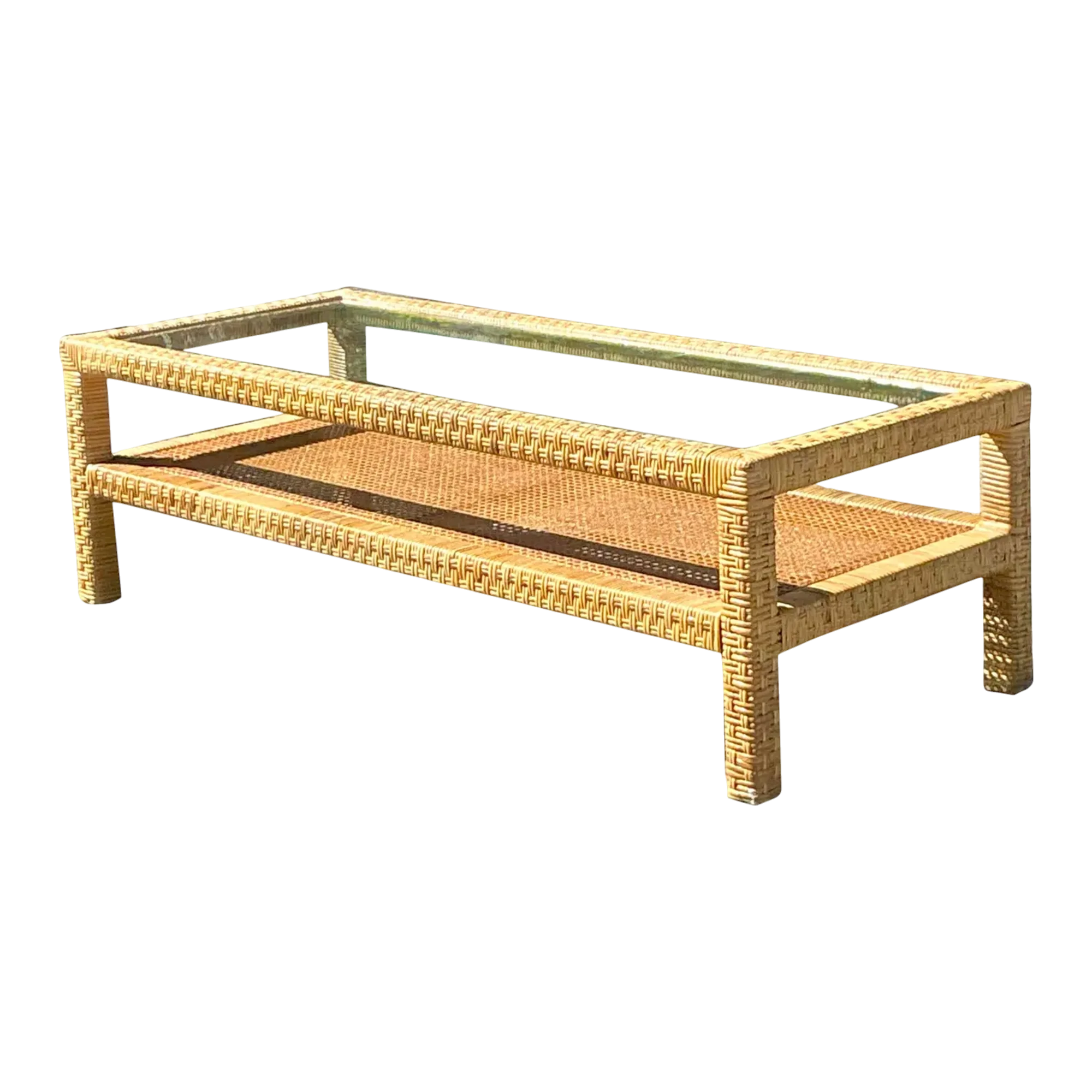 Vintage Costal Woven Rattan Coffee Table