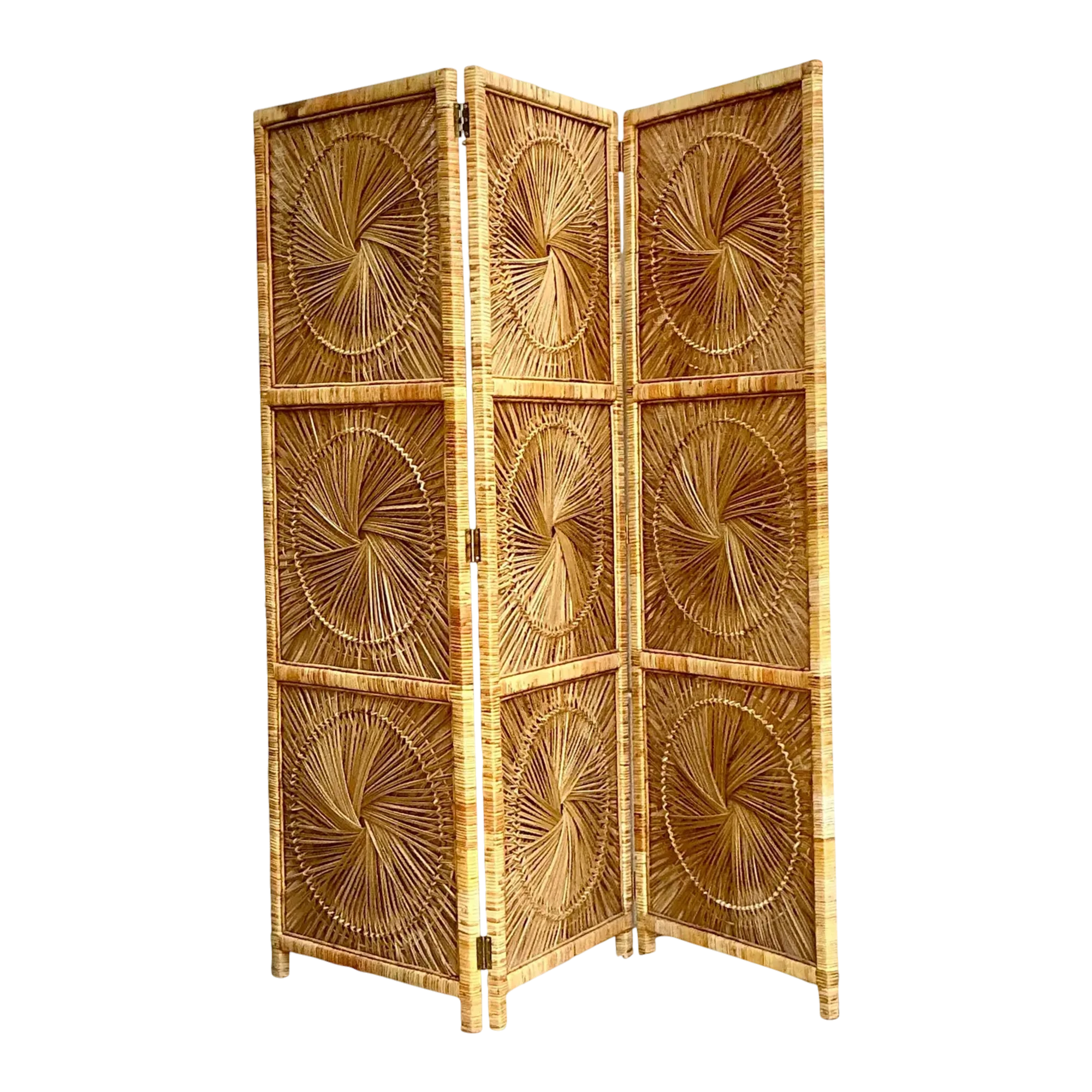 Vintage Costal Woven Rattan Folding Screen