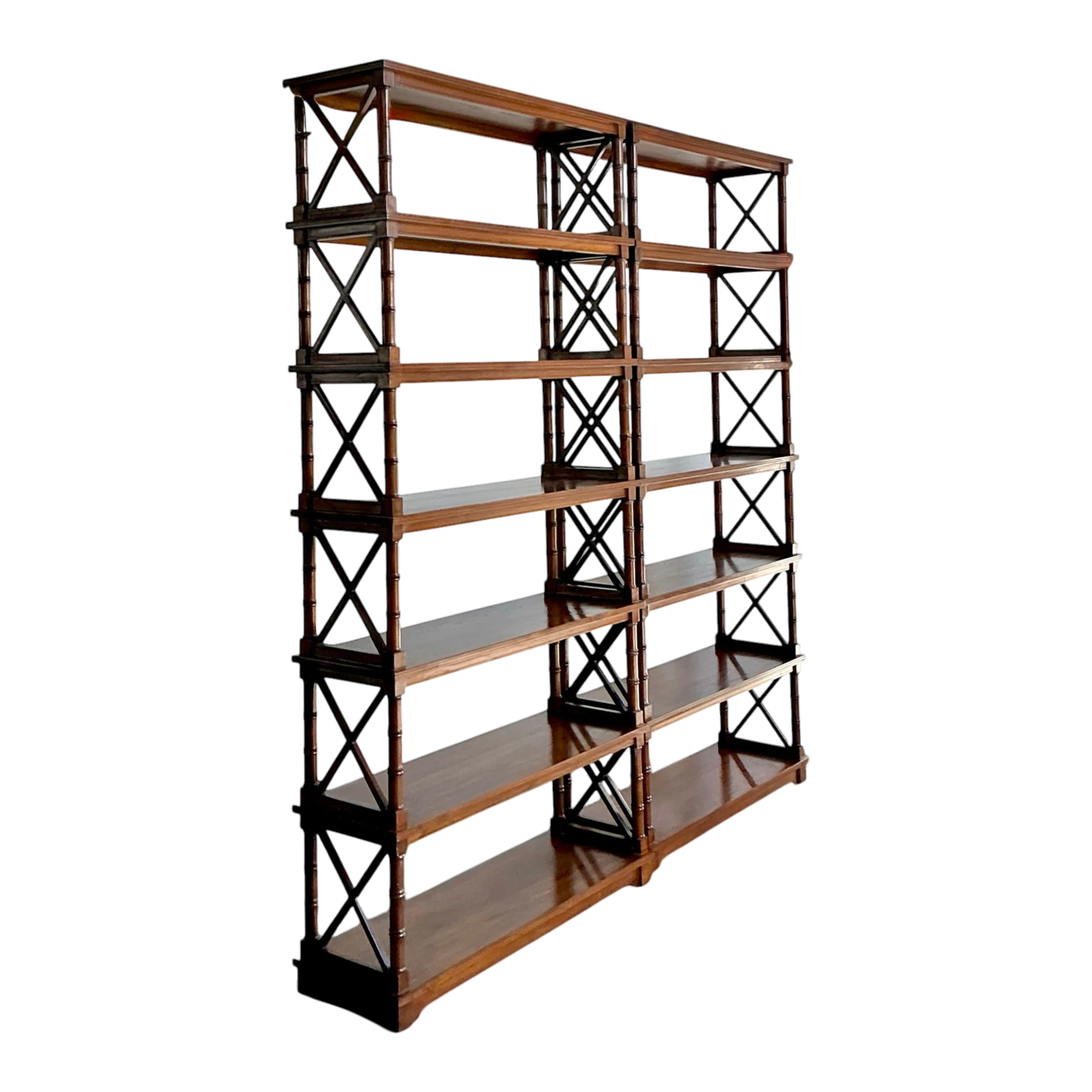 Vintage Cross Bar Campaign Etagere - A Pair