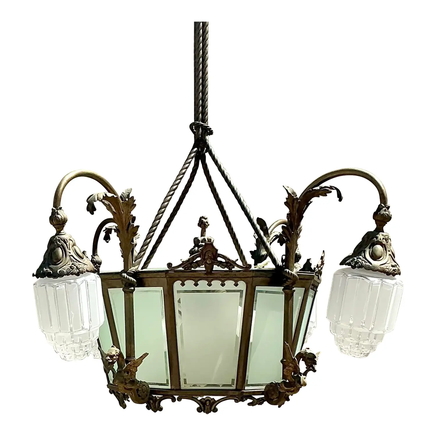 Vintage Deco Bronze Dragon Chandelier