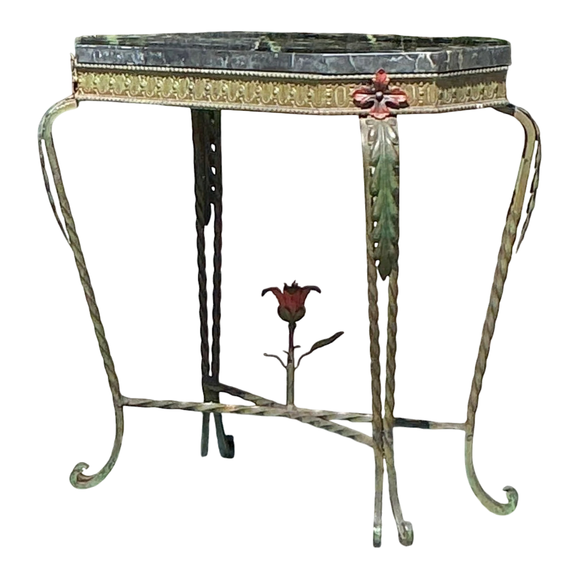 Vintage Deco Stone and Wrought Iron Side Table