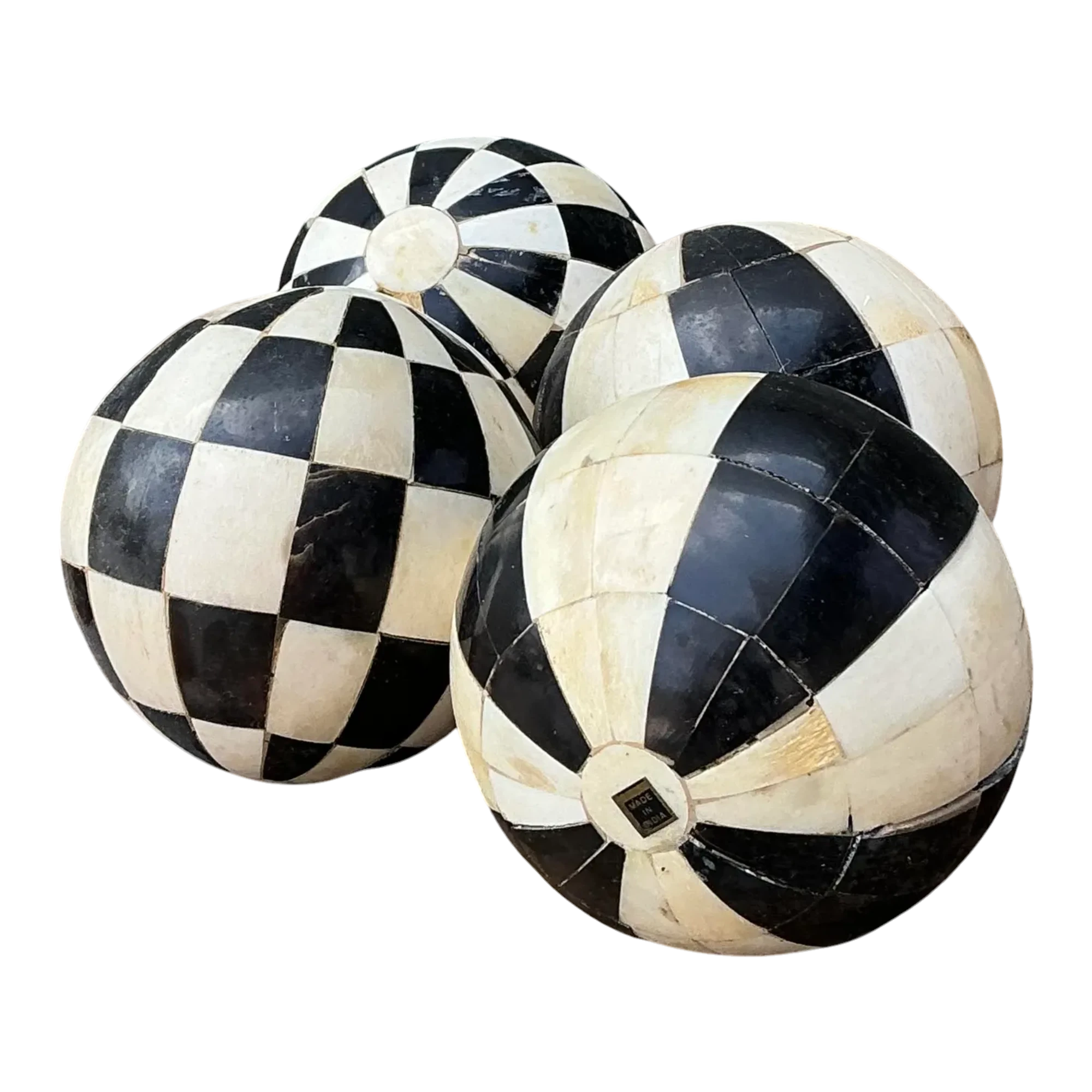 Vintage Decorative Tessellated Stone Spheres - Set of 4