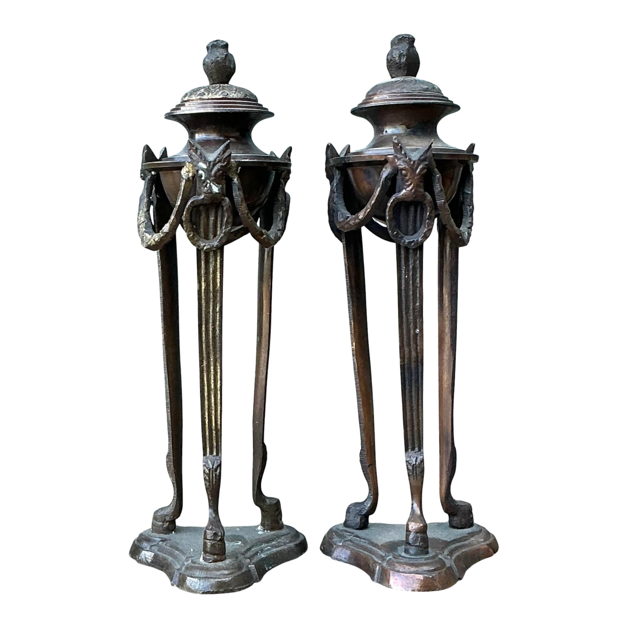 Vintage Egyptian Revival Pedestal Urns - A Pair