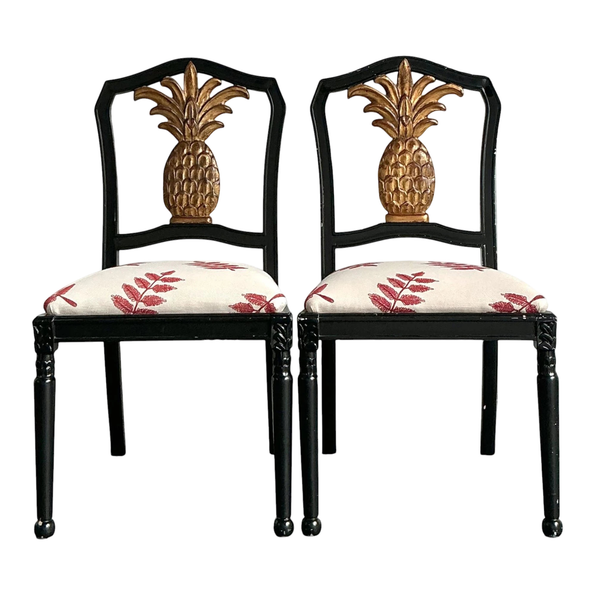 Vintage Gilt Pineapple Side Chairs - A Pair