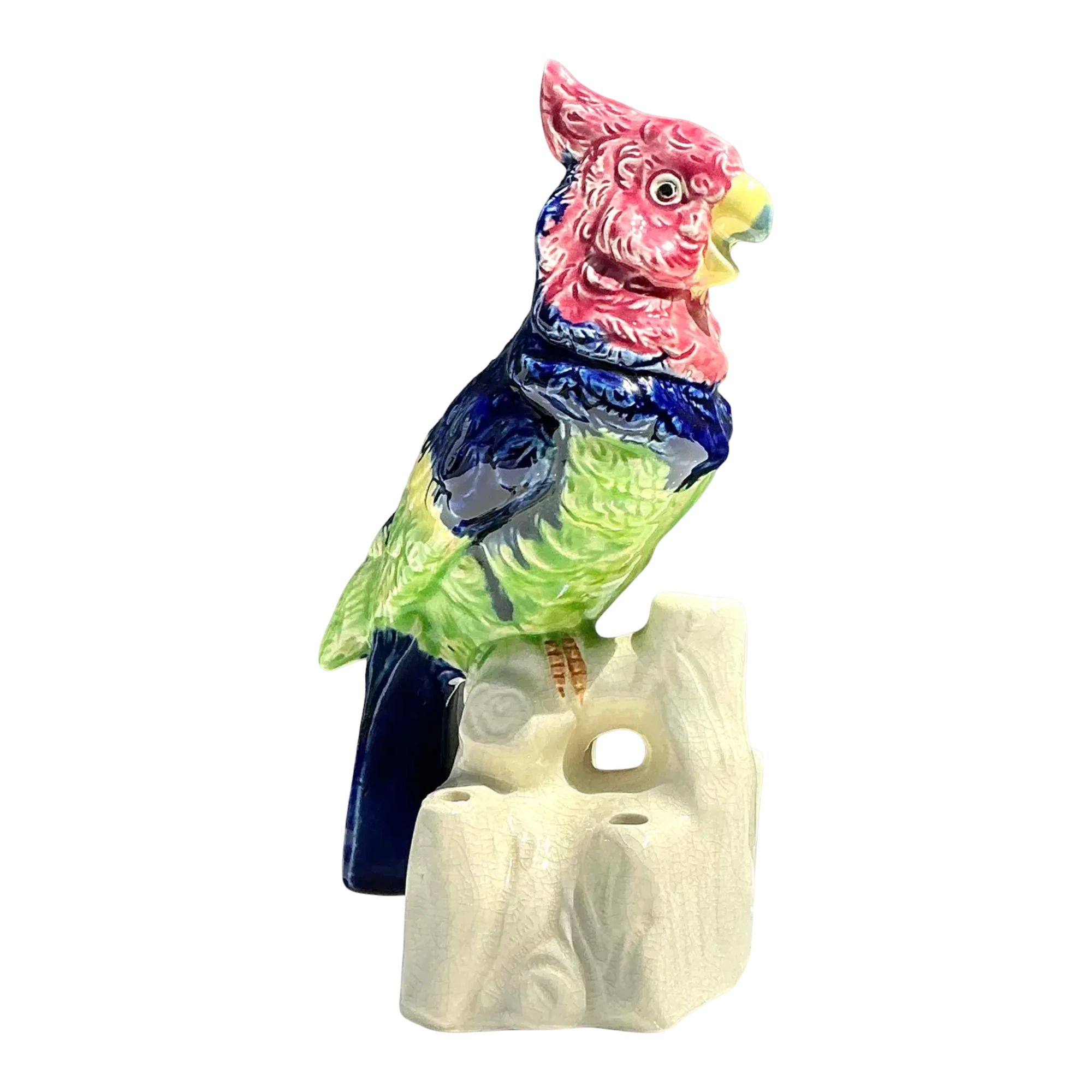 Vintage Glazed Ceramic Bird With Flower Frog