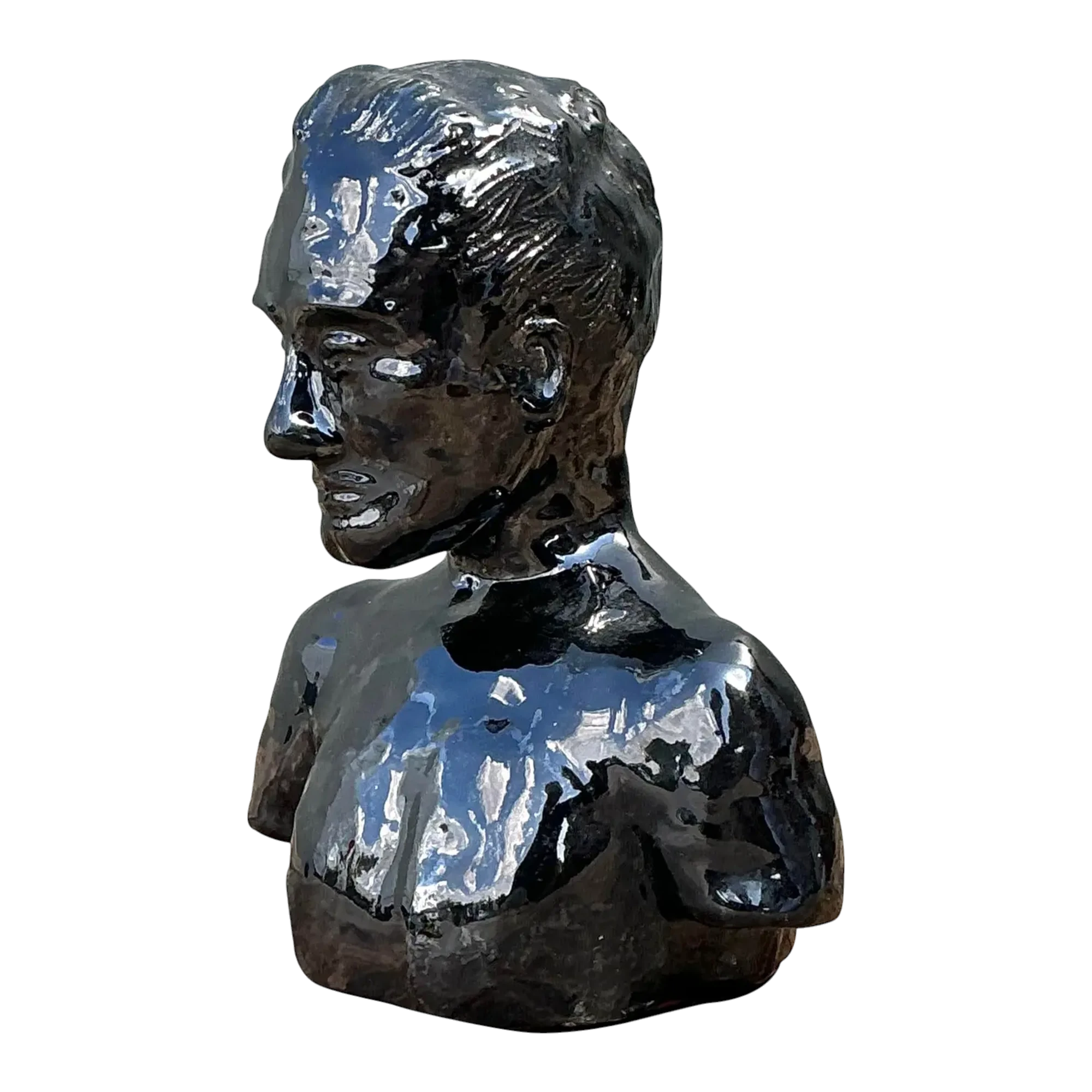 Vintage Glazed Ceramic Bust of Man - Ceramic, 5.25W x 6.5H