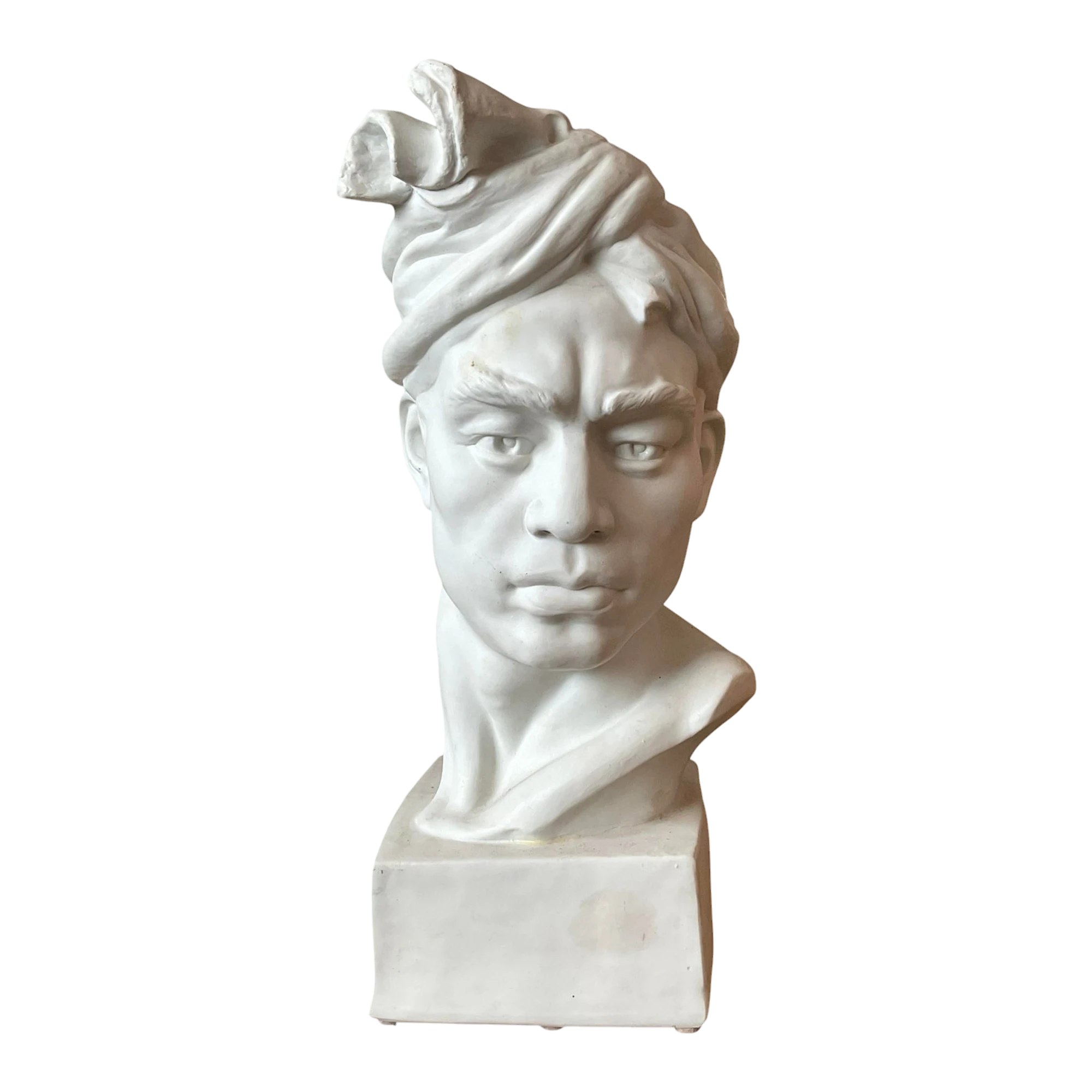 Vintage Glazed Ceramic Bust of Man