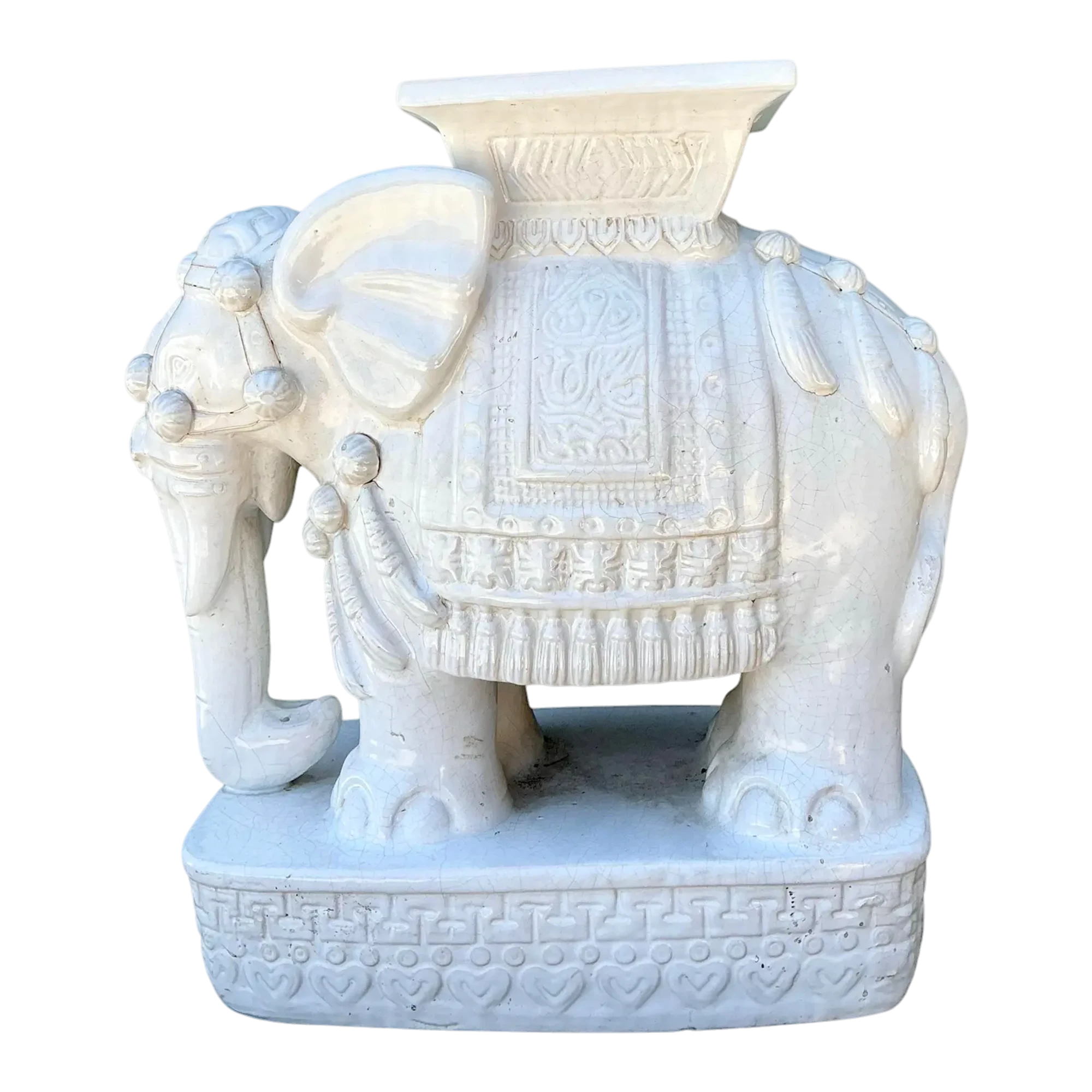 Vintage Glazed Ceramic Elephant Low Stool — additional photo 1