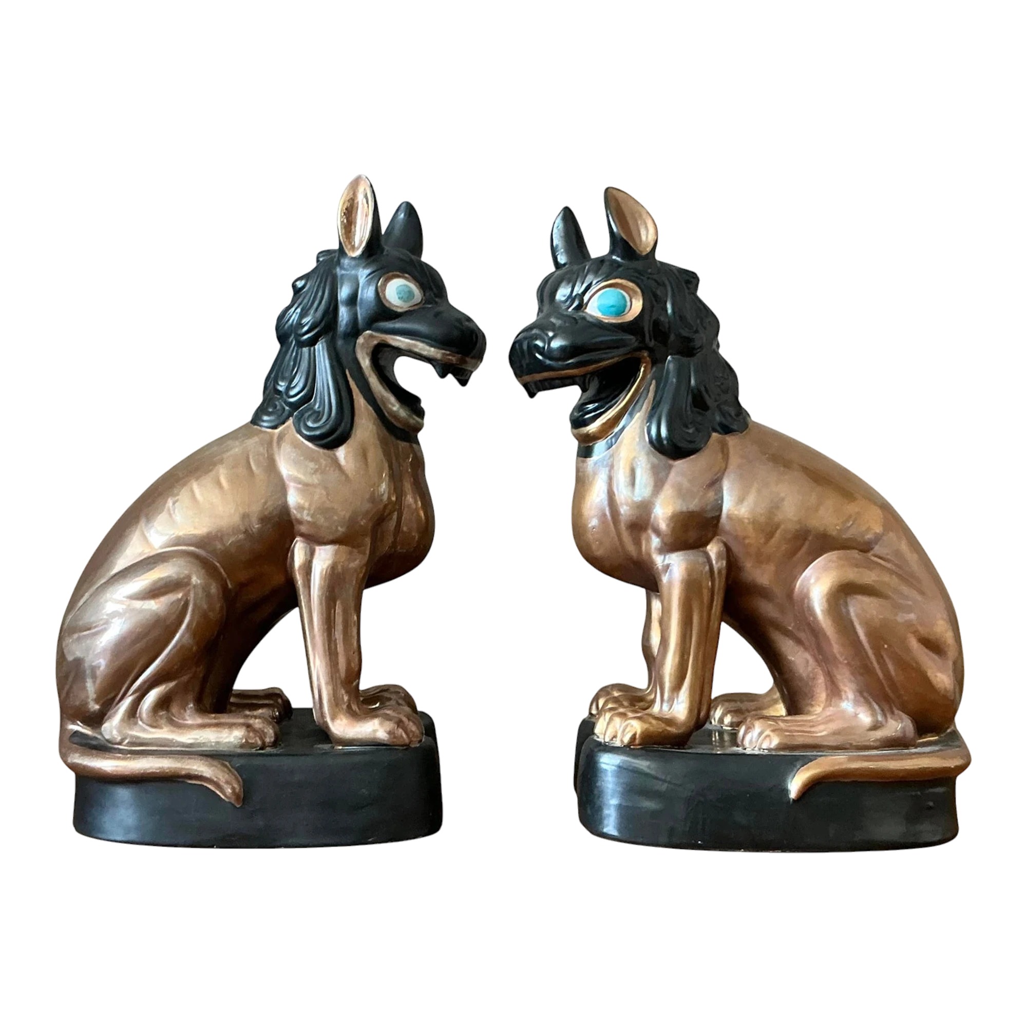 Vintage Glazed Ceramic Foo Dogs - A Pair