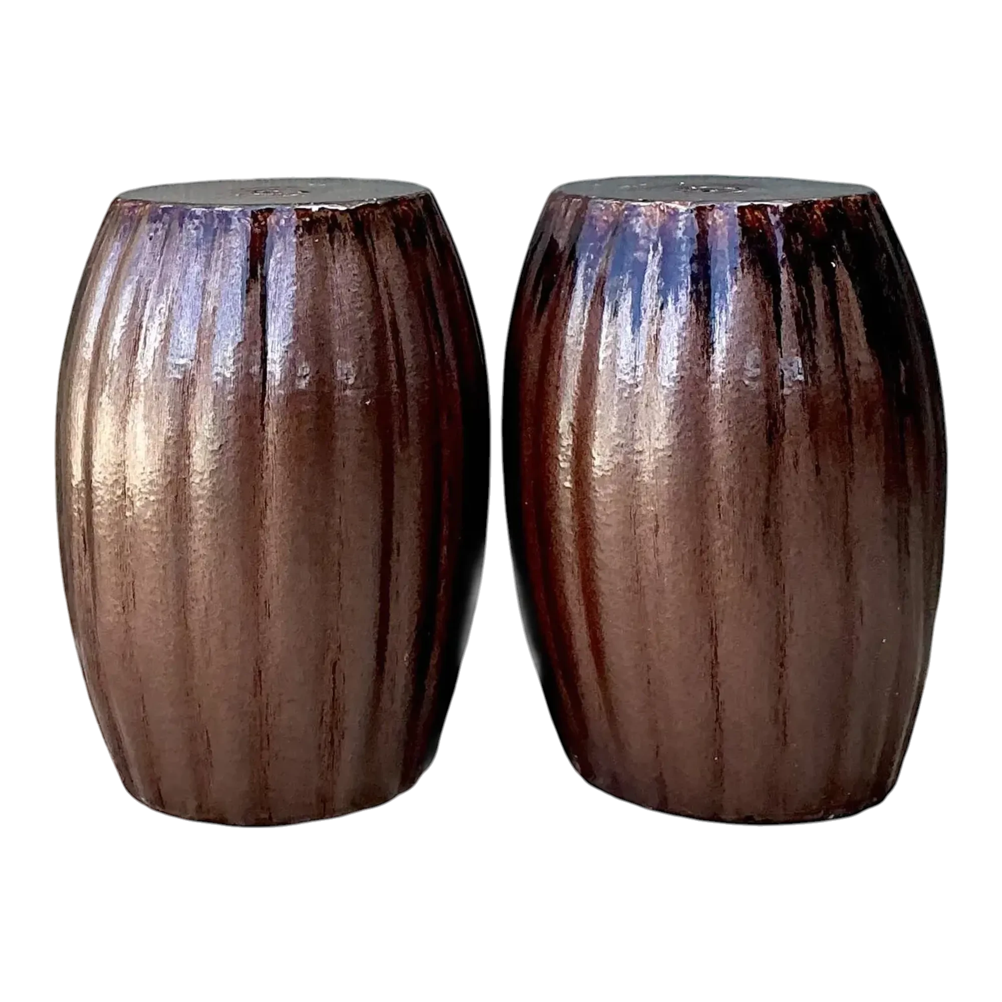Vintage Glazed Ceramic Glazed Low Stools - A Pair