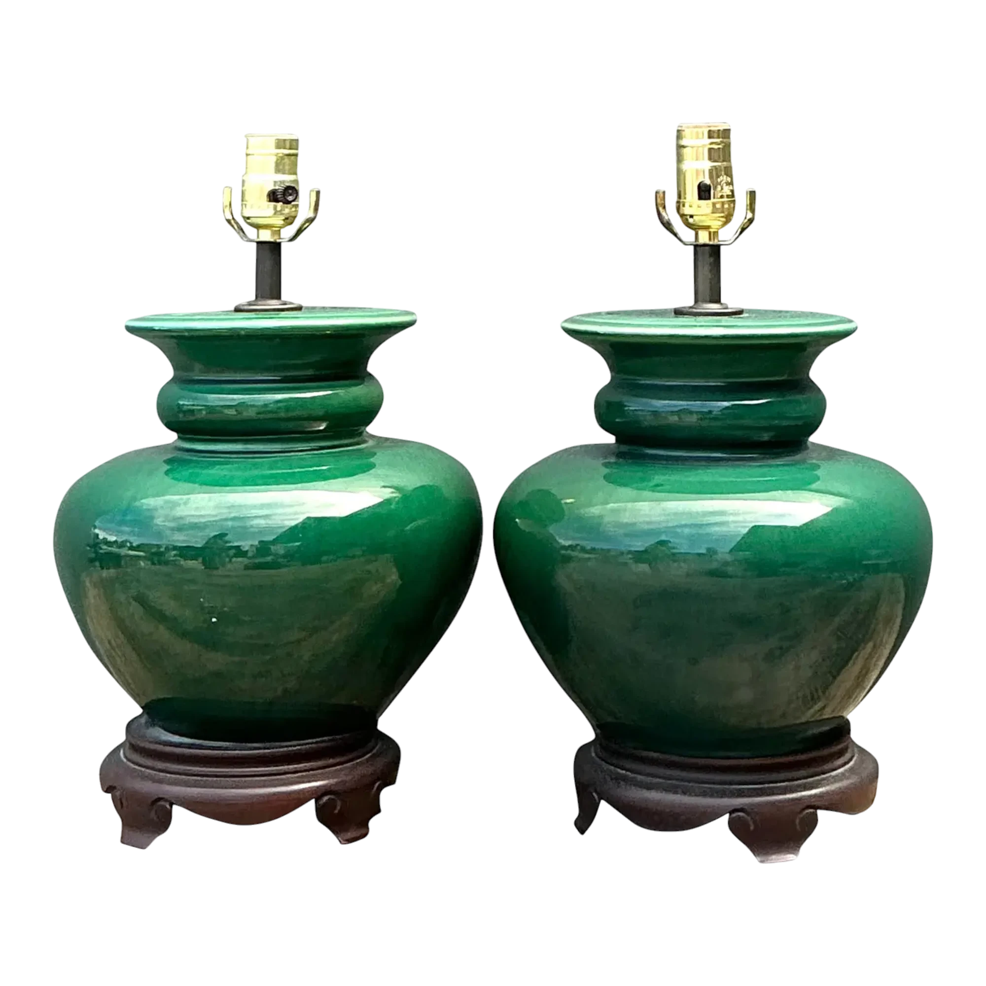 Vintage Glazed Ceramic Lamps - A Pair