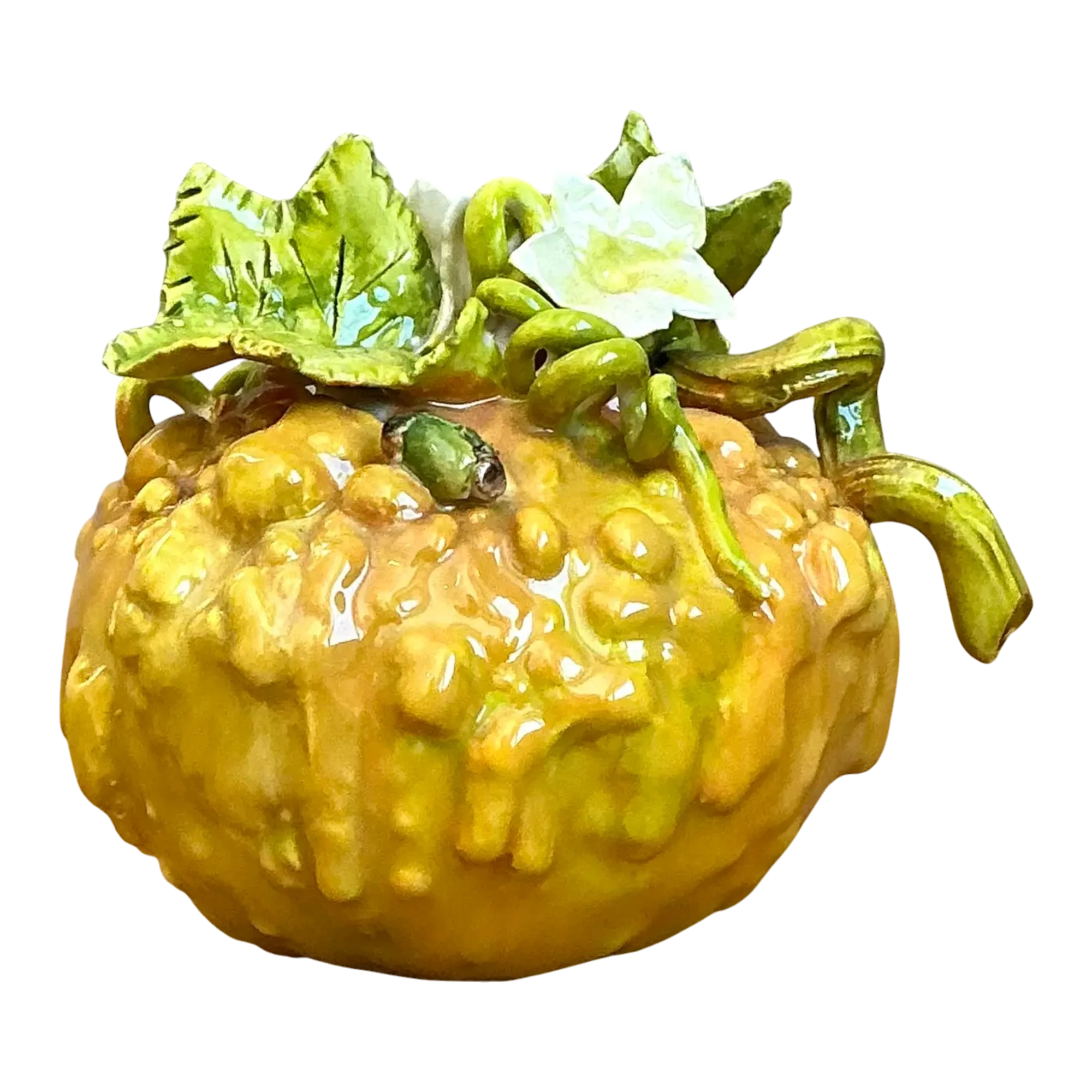 Vintage Glazed Ceramic Lemon With Blossom