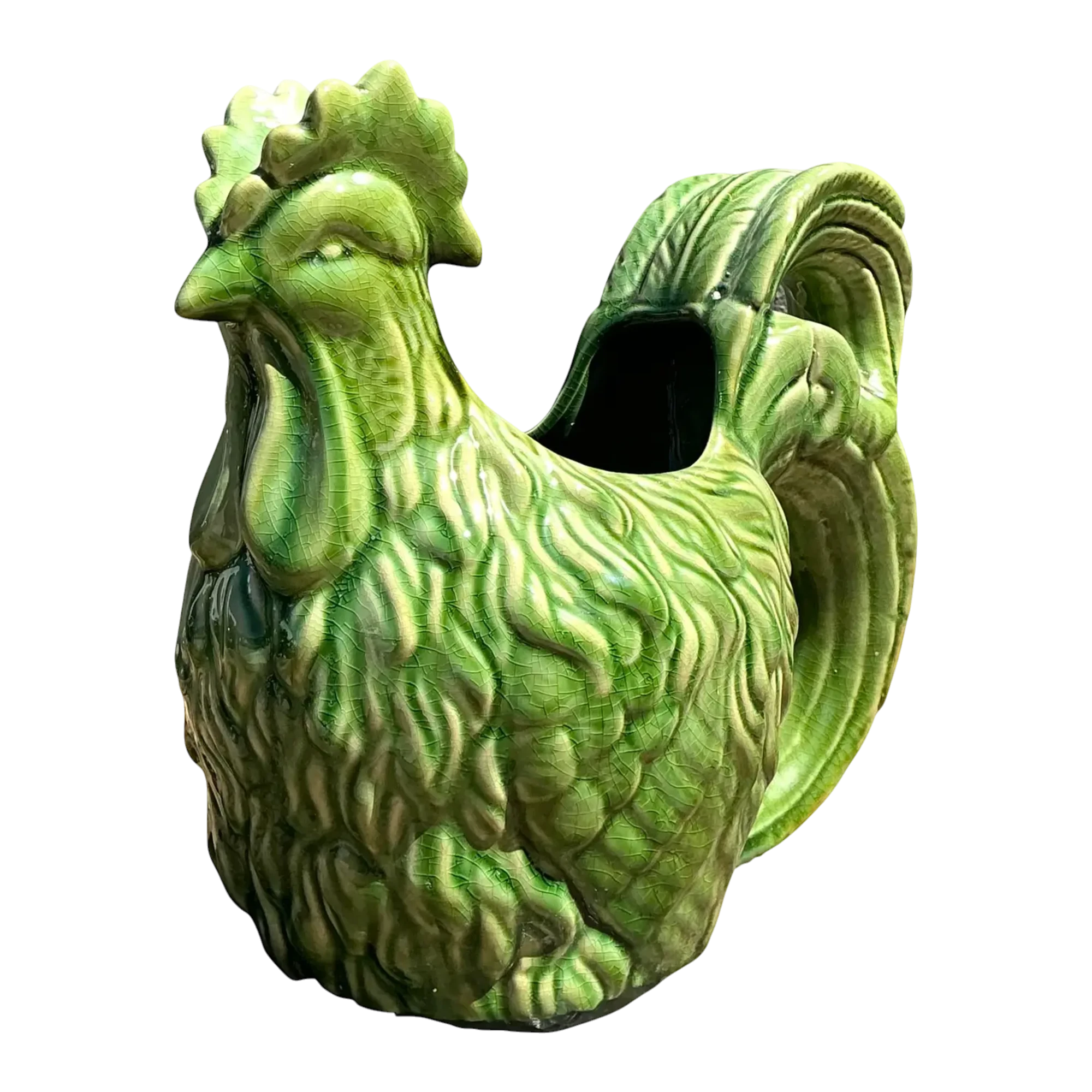 Vintage Glazed Ceramic Rooster Cache Pot