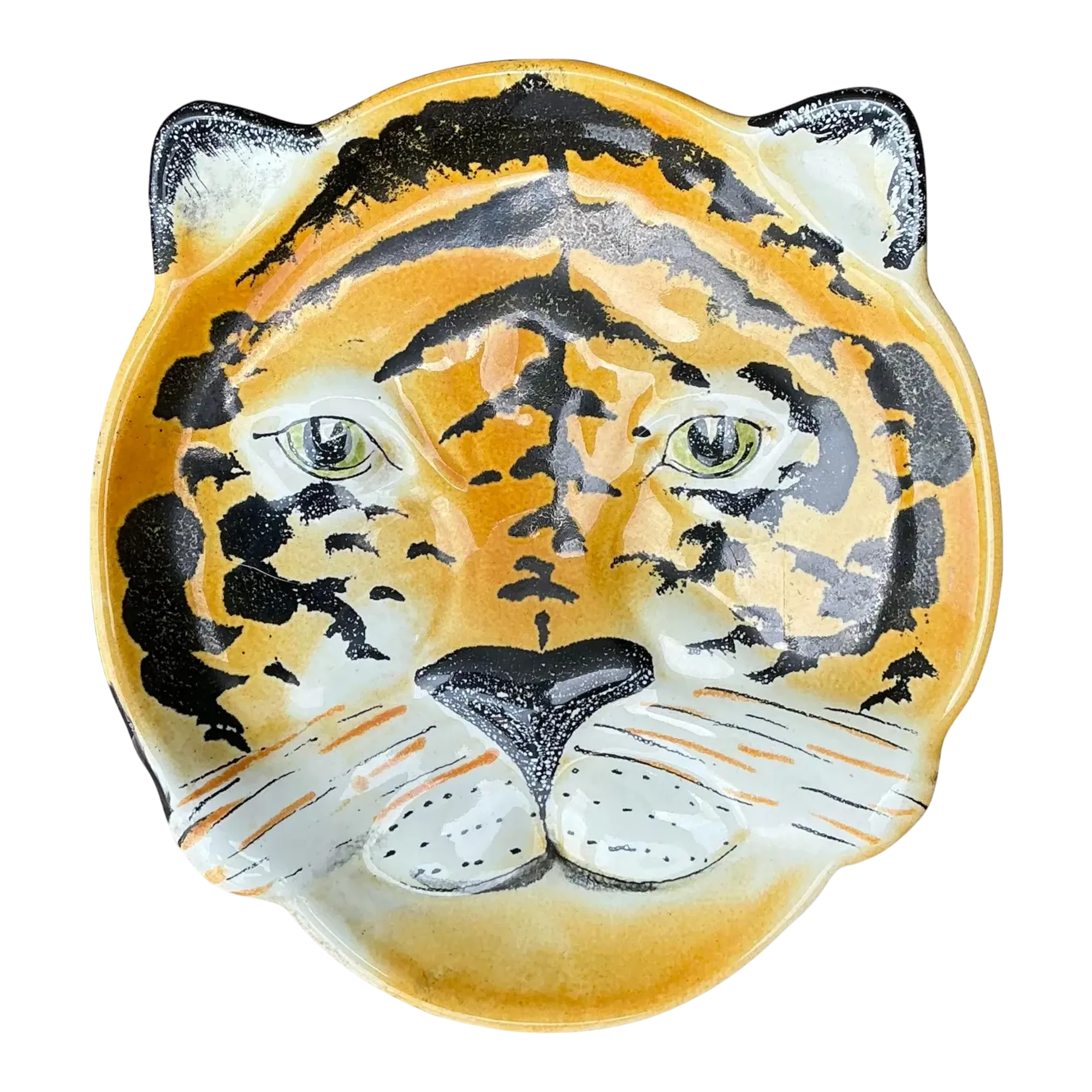 Vintage Glazed Ceramic Tiger Plate