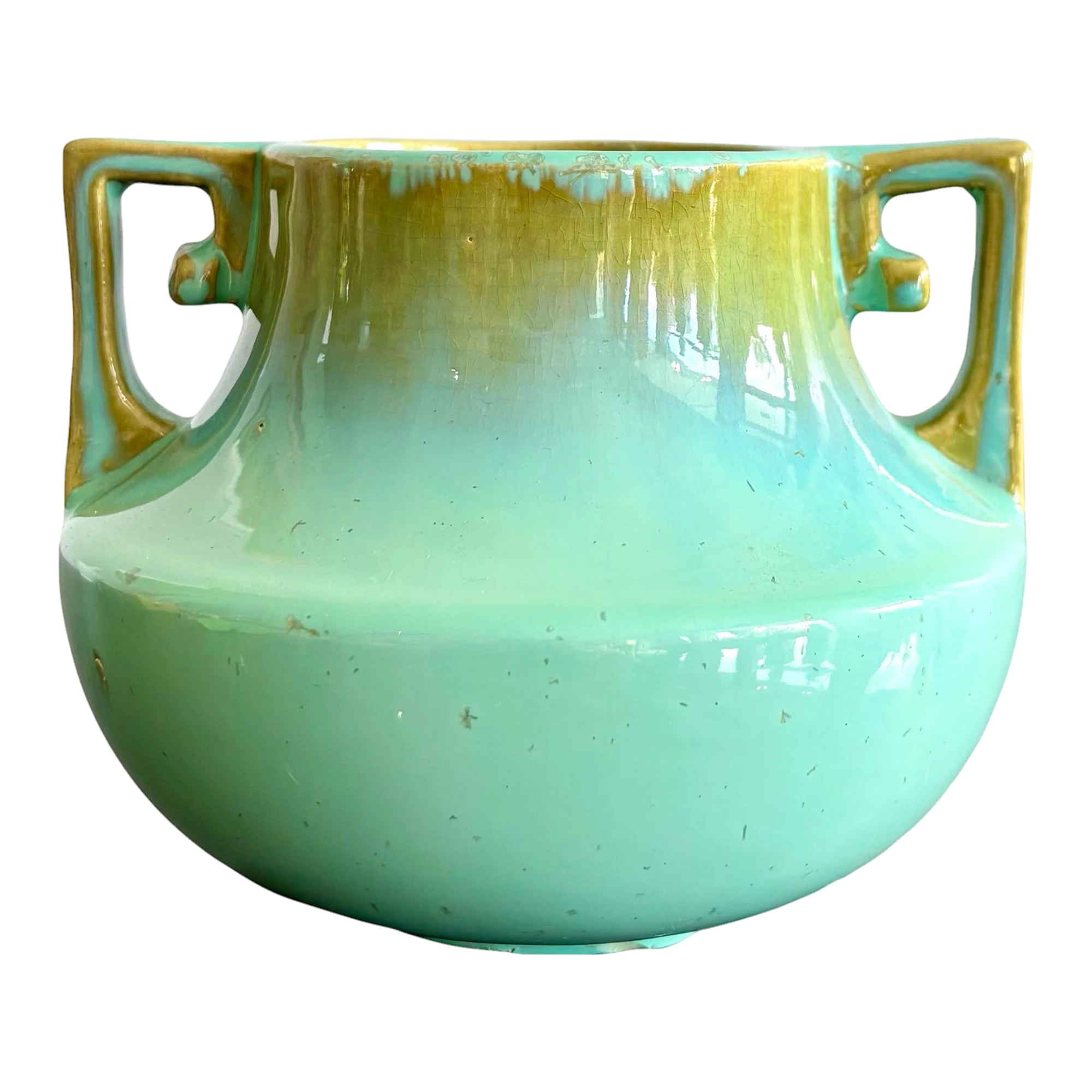 Vintage Glazed Ceramic Two Handle Vase