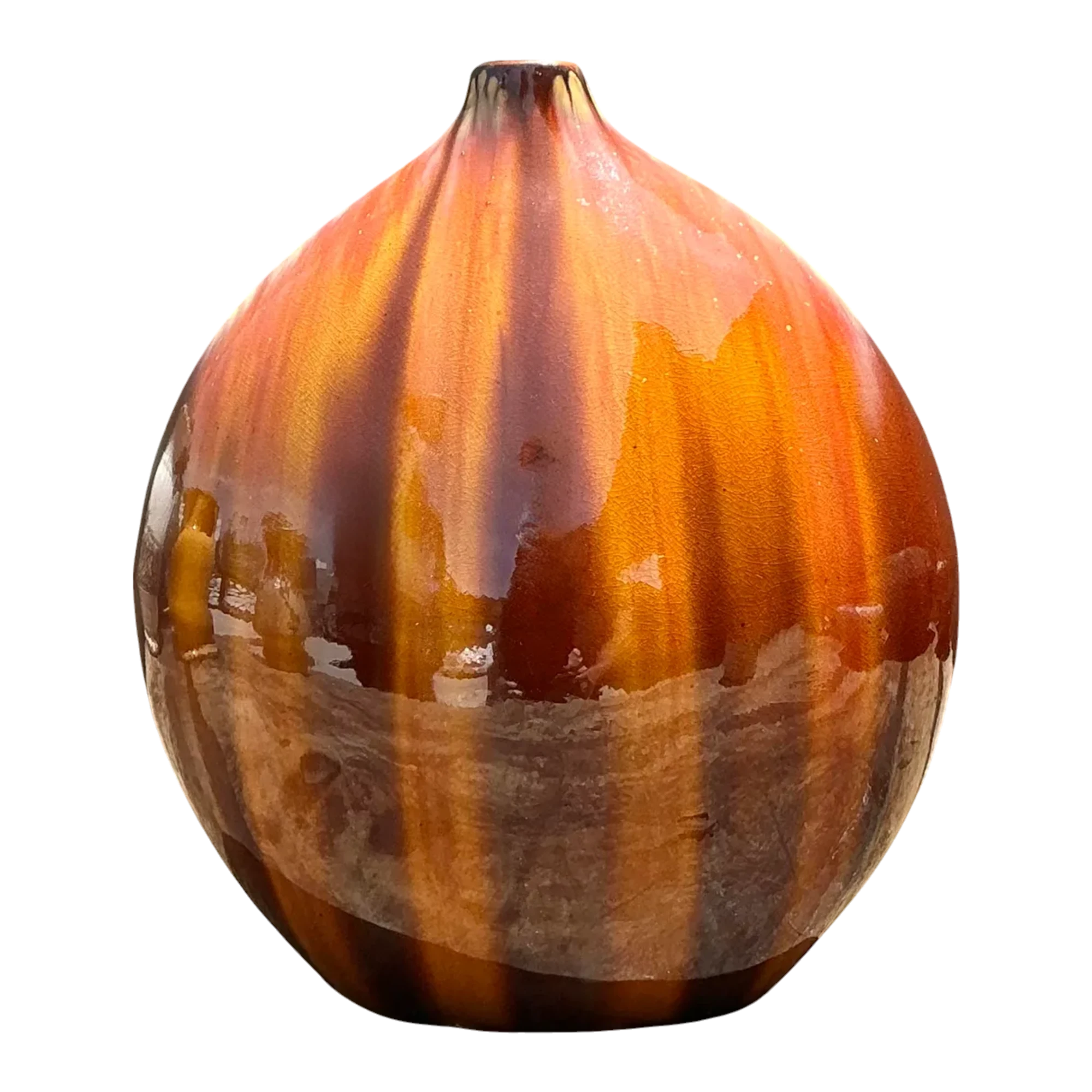Vintage Glazed Ceramic Vase - Ceramic, 8.75W x 10H