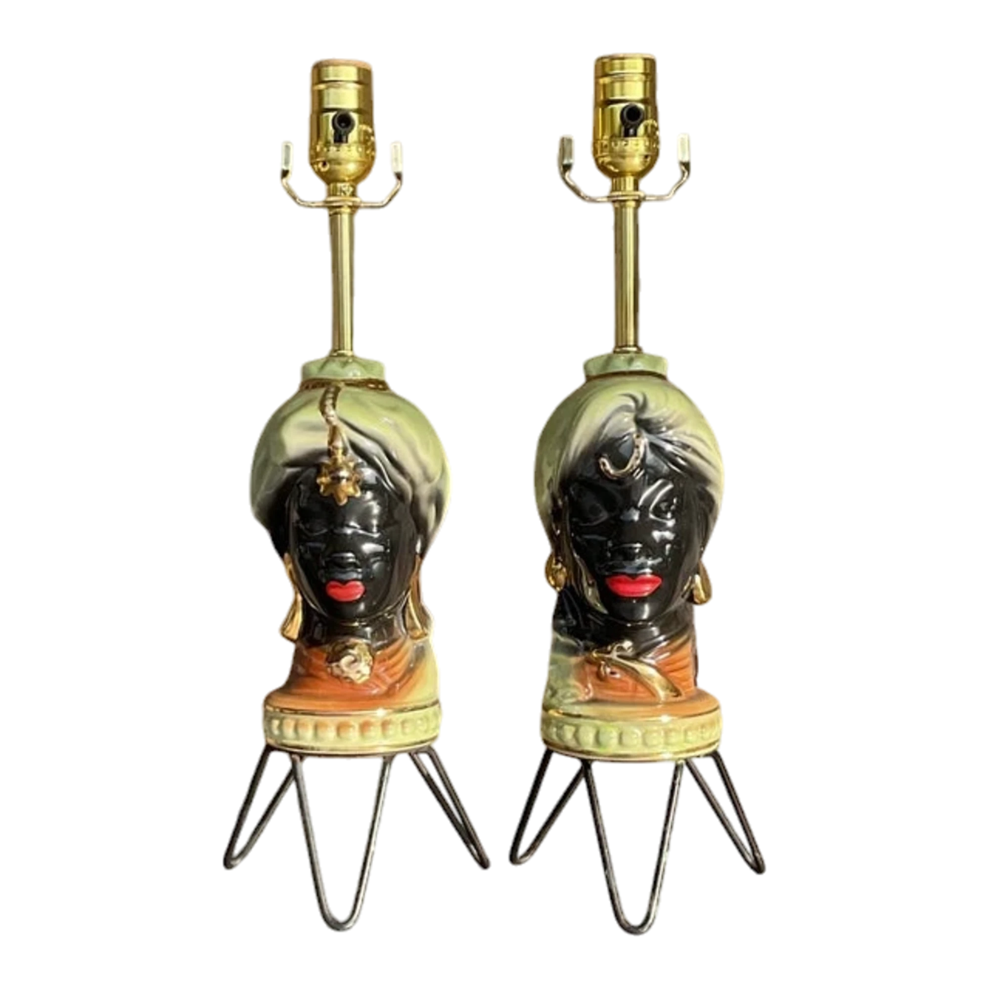 Vintage Gypsy Glazed Period Bust Lamp- a Pair — additional photo 1