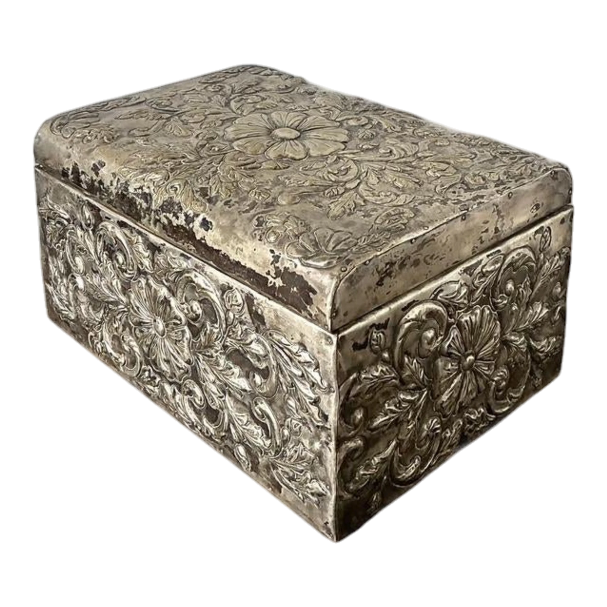 Vintage Hammered Floral Metal Box